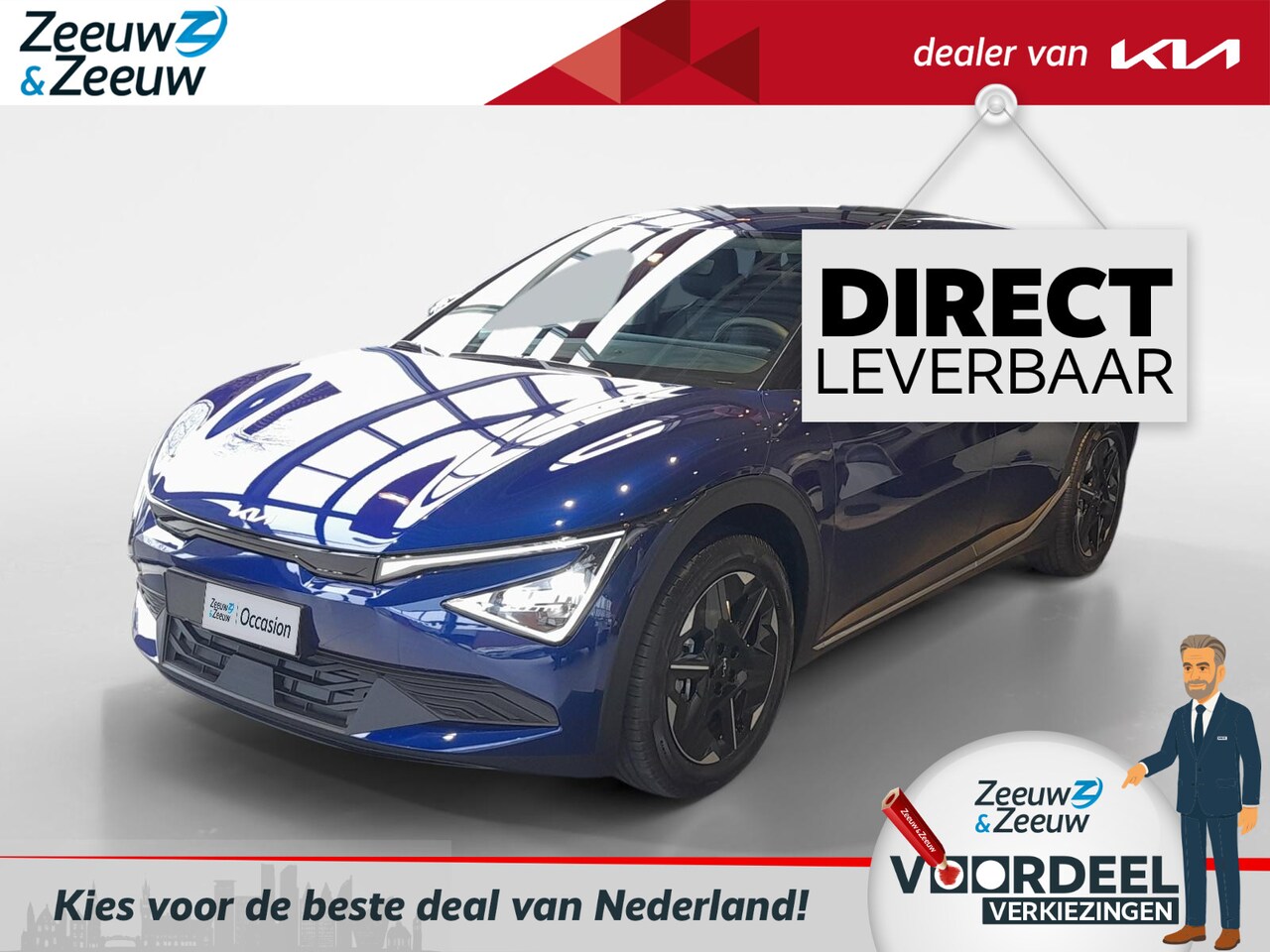 Kia EV6 - Light Edition 63 kWh DIRECT LEVERBAAR | YACHT BLUE METALLIC | + 500,- EURO KORTING OP KIA - AutoWereld.nl