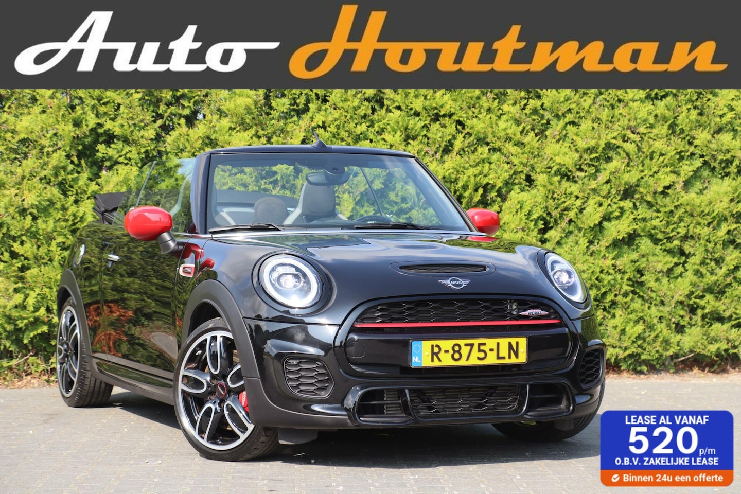 MINI Cabrio - 2.0 John Cooper Works Chili 232 PK |Led|Schaalstoelen|Pdc|CarPlay|ACC|Adaptief Onderstel|D - AutoWereld.nl