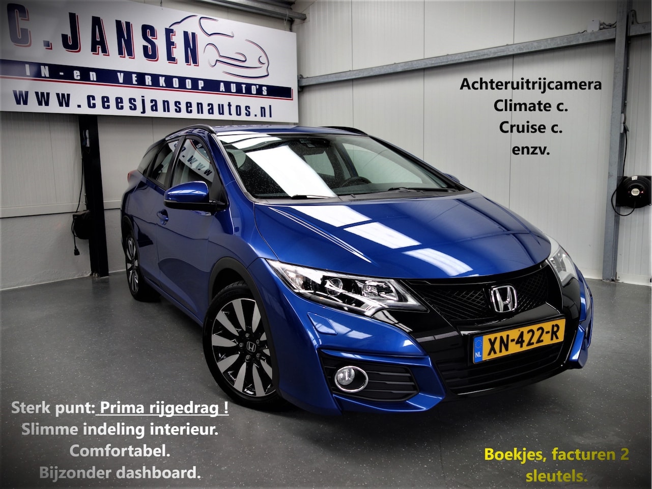 Honda Civic Tourer - 1.8 Elegance MOOIE AUTO !! | Achteruitrijcamera | Alarmsysteem | Autonomous Emergency Brak - AutoWereld.nl