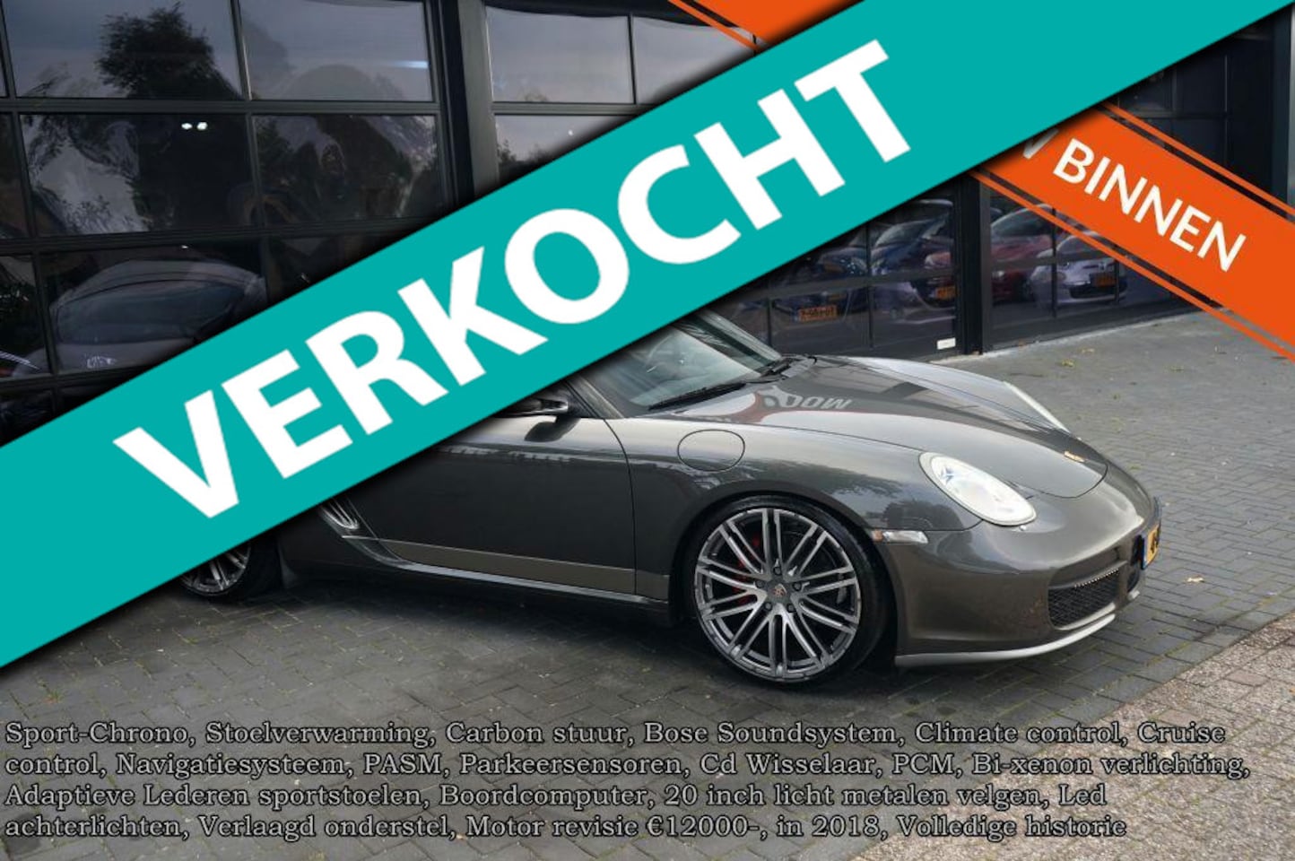 Porsche Cayman S - 3.4 3.4, Sport chrono, Bi-xenon, Leder, Navi, Clima, Cruise, 20 inch, Sport onderstel - AutoWereld.nl