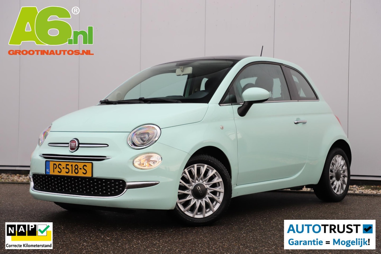 Fiat 500 - 0.9 TwinAir Turbo Lounge Mint Groen! Panoramadak Navi DAB+ Cruise Bluetooth Airco - AutoWereld.nl