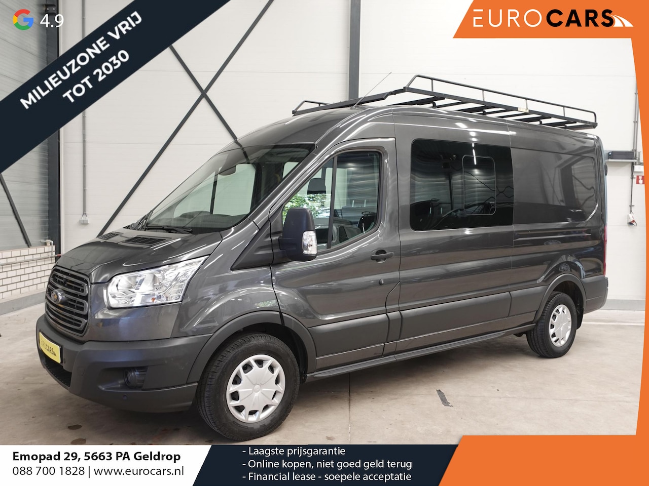 Ford Transit - 130pk L3H2 Dubbele Cabine 6-Zits Airco Cruise control Trekhaak Imperiaal Euro6 - AutoWereld.nl