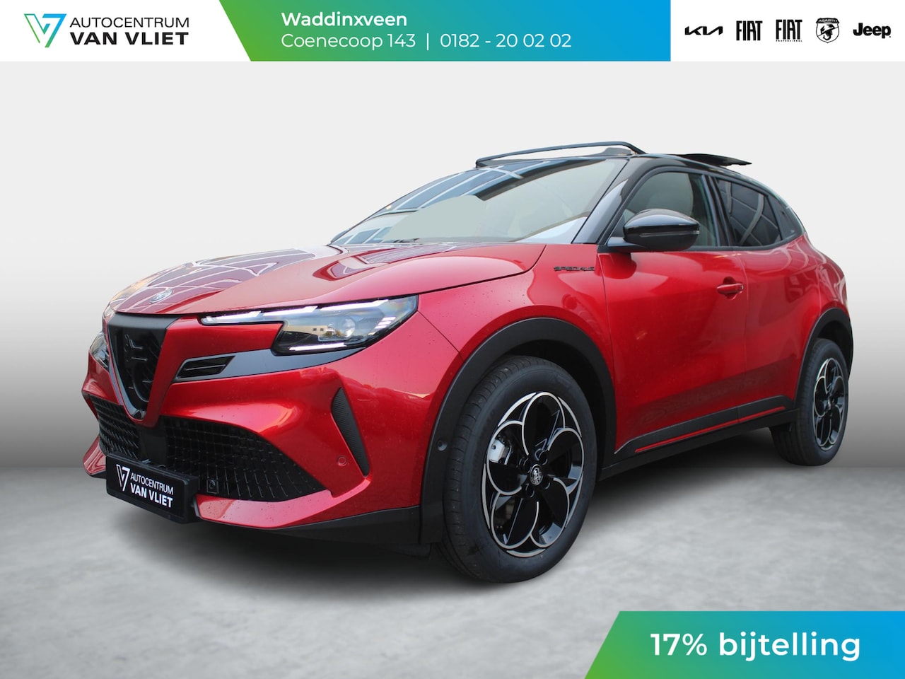 Alfa Romeo Junior - Elettrica Speciale 54 kWh | 17% Bijtelling | Schuif/Kanteldak | Pack Techno | Brera Red | - AutoWereld.nl