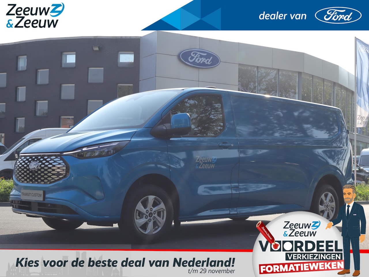 Ford Transit Custom - E-Transit 340 L2H1 Limited 65 kWh Ford E-Transit Cust. 320 L2H1 Limited 65 kWh 136pk | Nie - AutoWereld.nl
