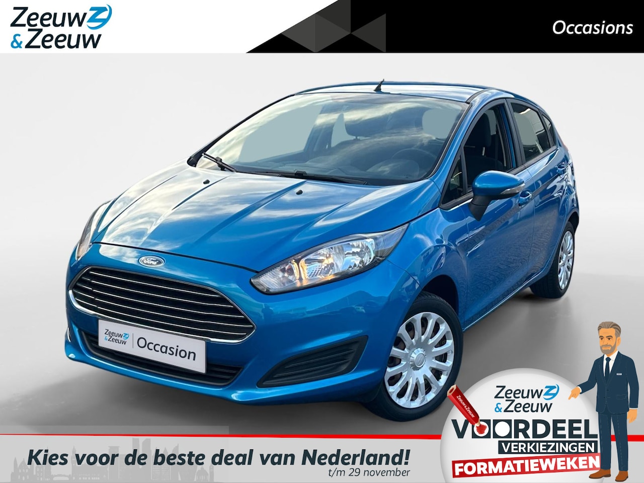 Ford Fiesta - 1.0 Style | Zeer goed onderhouden | Airco | Dakdragers | incl Winterset | Navigatie | Blue - AutoWereld.nl