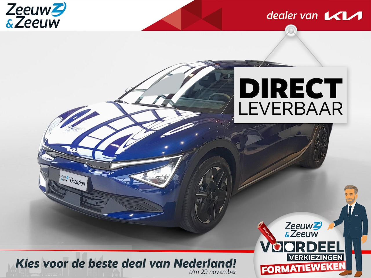 Kia EV6 - Light Edition 63 kWh DIRECT LEVERBAAR | YACHT BLUE METALLIC | + 500,- EURO KORTING OP KIA - AutoWereld.nl