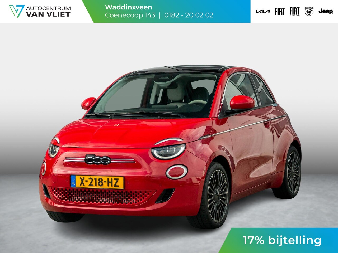 Fiat 500e - 3+1 La Prima 42 kWh | 17% Bijtelling | Clima | Cruise | Leder | 17" | Priv Glass | Winter - AutoWereld.nl