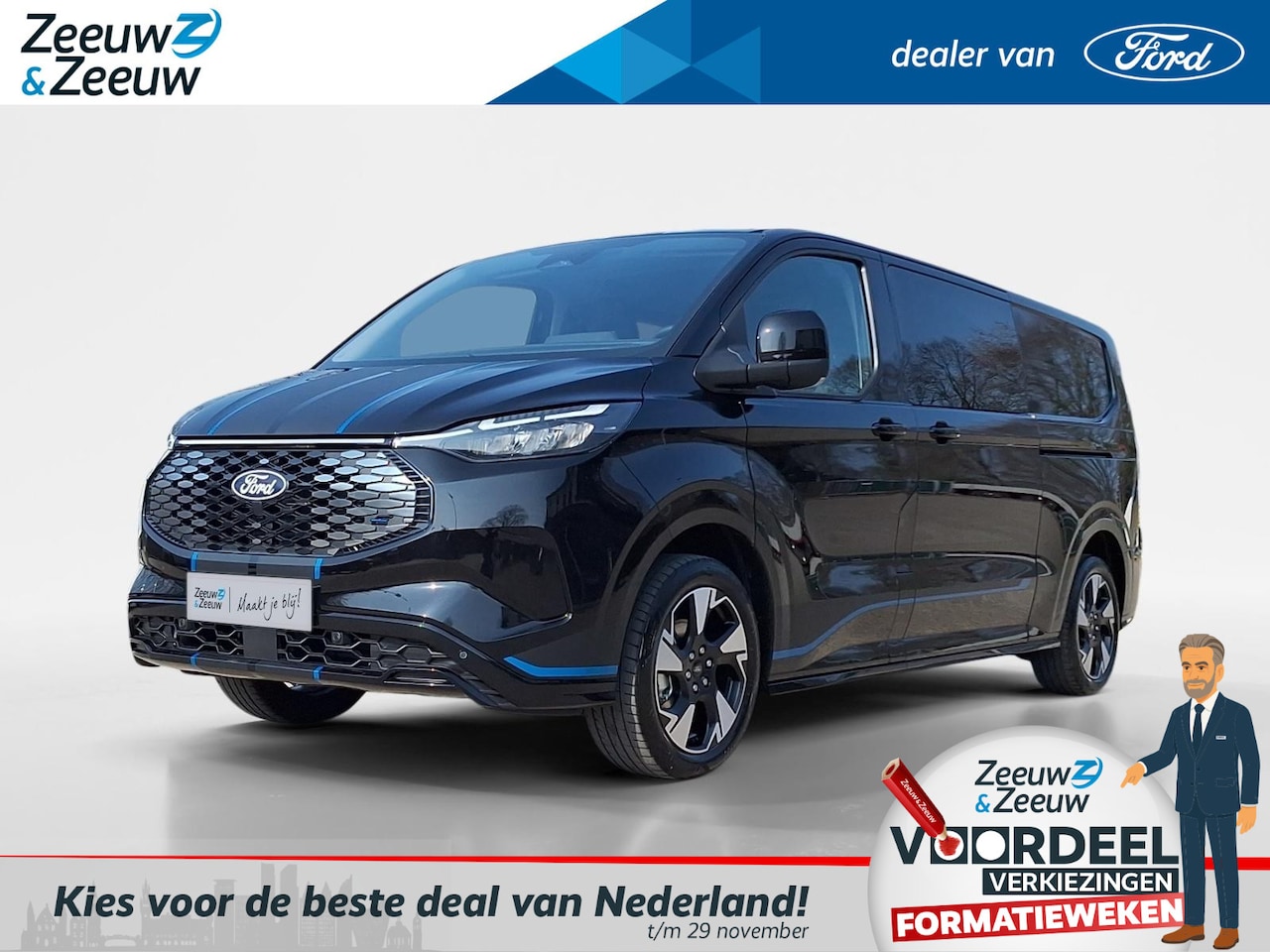 Ford Transit Custom - E-Transit 320 L2H1 Sport 65kWh DC | Dubbele Schuifdeur | El. Trekhaak | Adaptive cruisecon - AutoWereld.nl