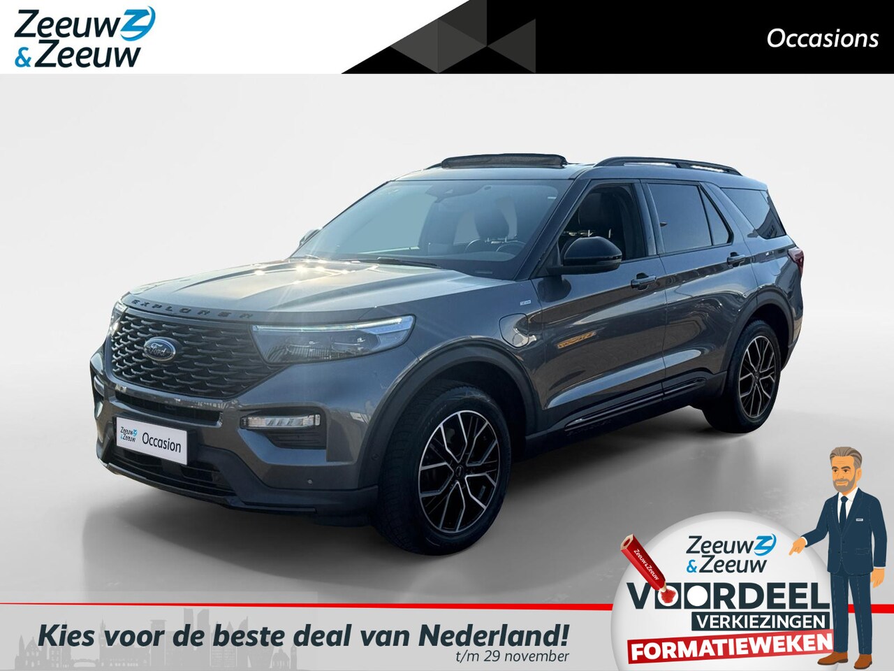 Ford Explorer - 3.0 V6 EcoBoost PHEV ST-Line | Winter + zomerset! | Dealer onderhouden | Panoramadak | Tre - AutoWereld.nl