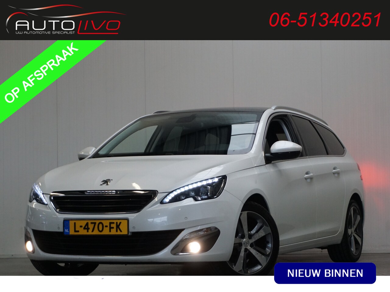 Peugeot 308 - 1.6 BlueHDi Blue Lease Premium AUTOMAAT! PANO LEER LED NAV CAMERA PDC TREKHAAK etc. - AutoWereld.nl