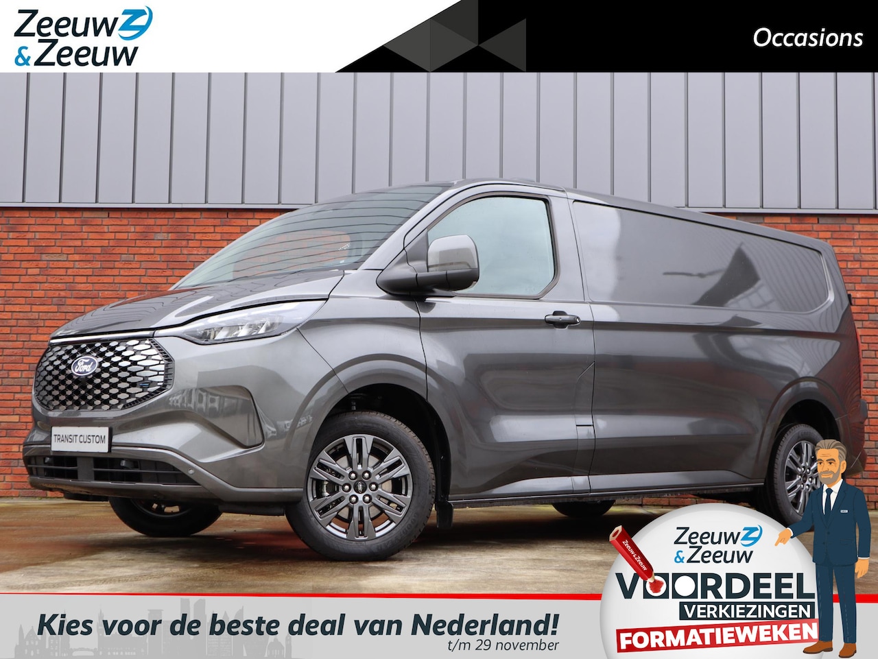 Ford Transit Custom - E-Transit 320 L2H1 Limited 65 kWh 218 Kw | Ledverlichting | El. Trekhaak | Camera | 17" Li - AutoWereld.nl