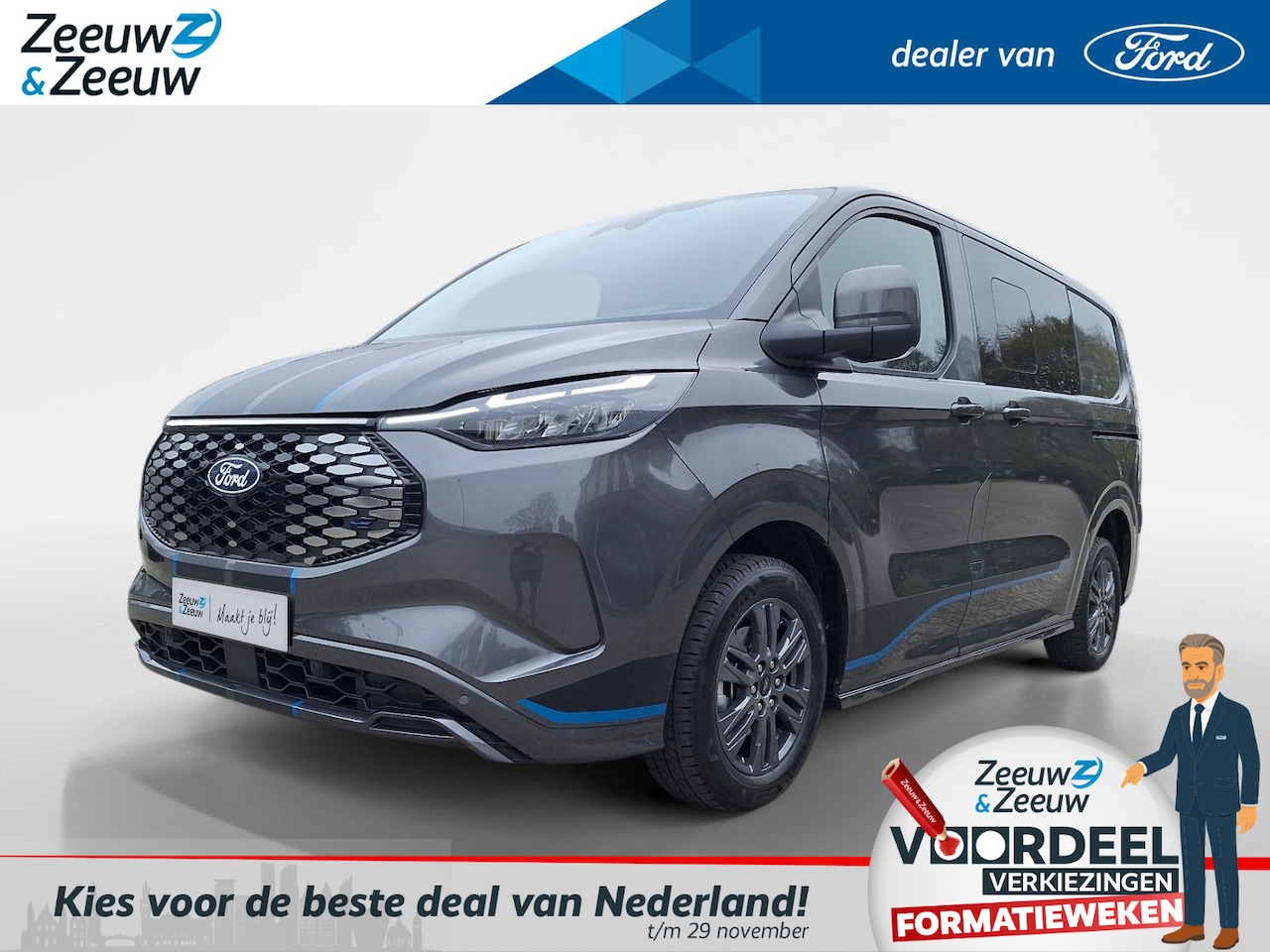 Ford Transit Custom - E-Transit 320 L1H1 Sport 65 kWh DC Ford E-Transit Cust. 320 L1H1 Sport 65 kWh DC | Adaptiv - AutoWereld.nl