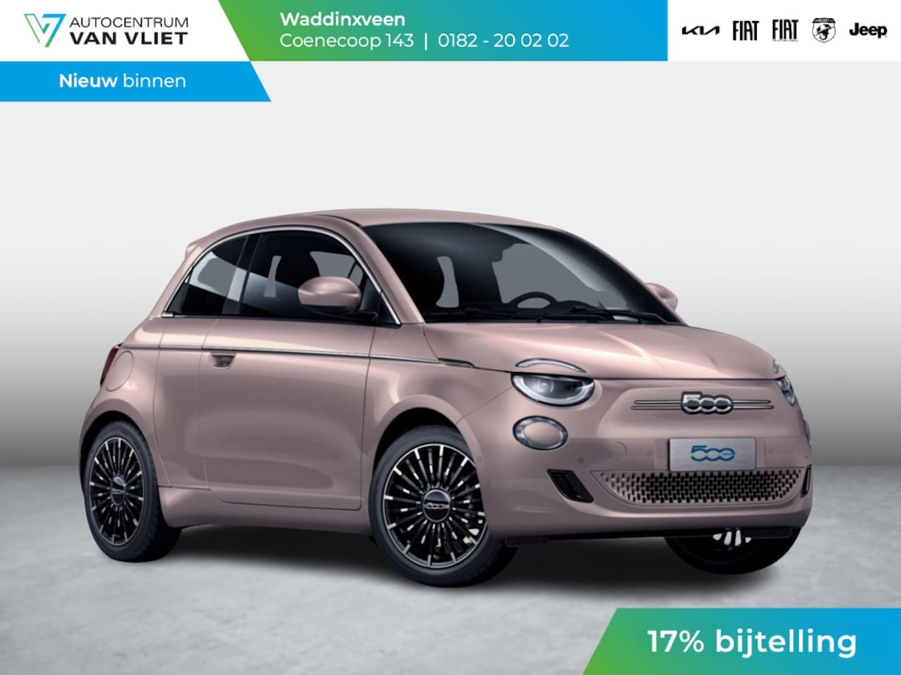 Fiat 500e - 3+1 La Prima 42 kWh | 17% Bijtelling | Clima | Cruise | Leder | 17" | Priv Glass | Winter - AutoWereld.nl