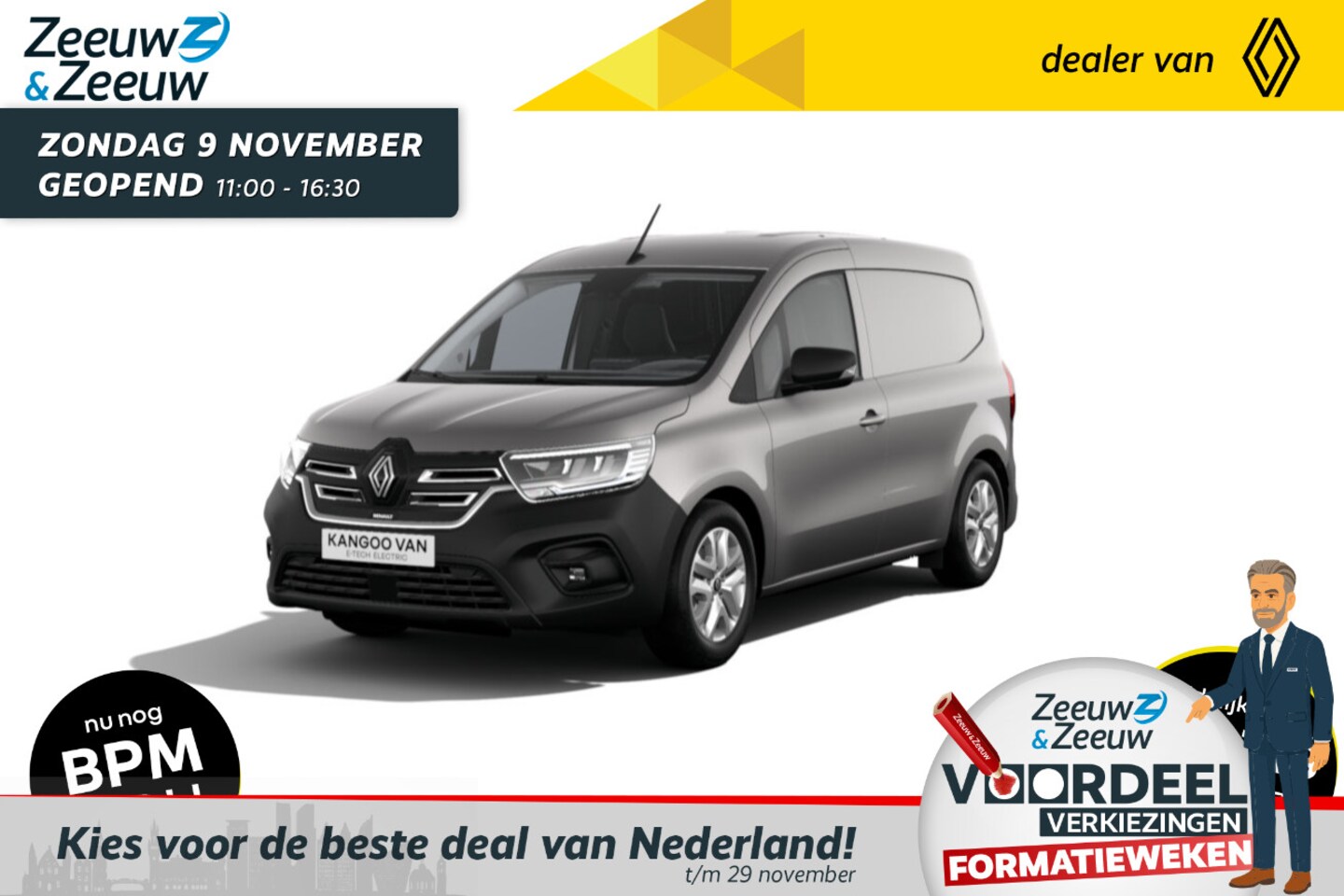 Renault Kangoo E-Tech - Advance L1 22kWh | Nu direct uit voorraad leverbaar met maar liefst 19% Zeeuw & Zeeuw acti - AutoWereld.nl