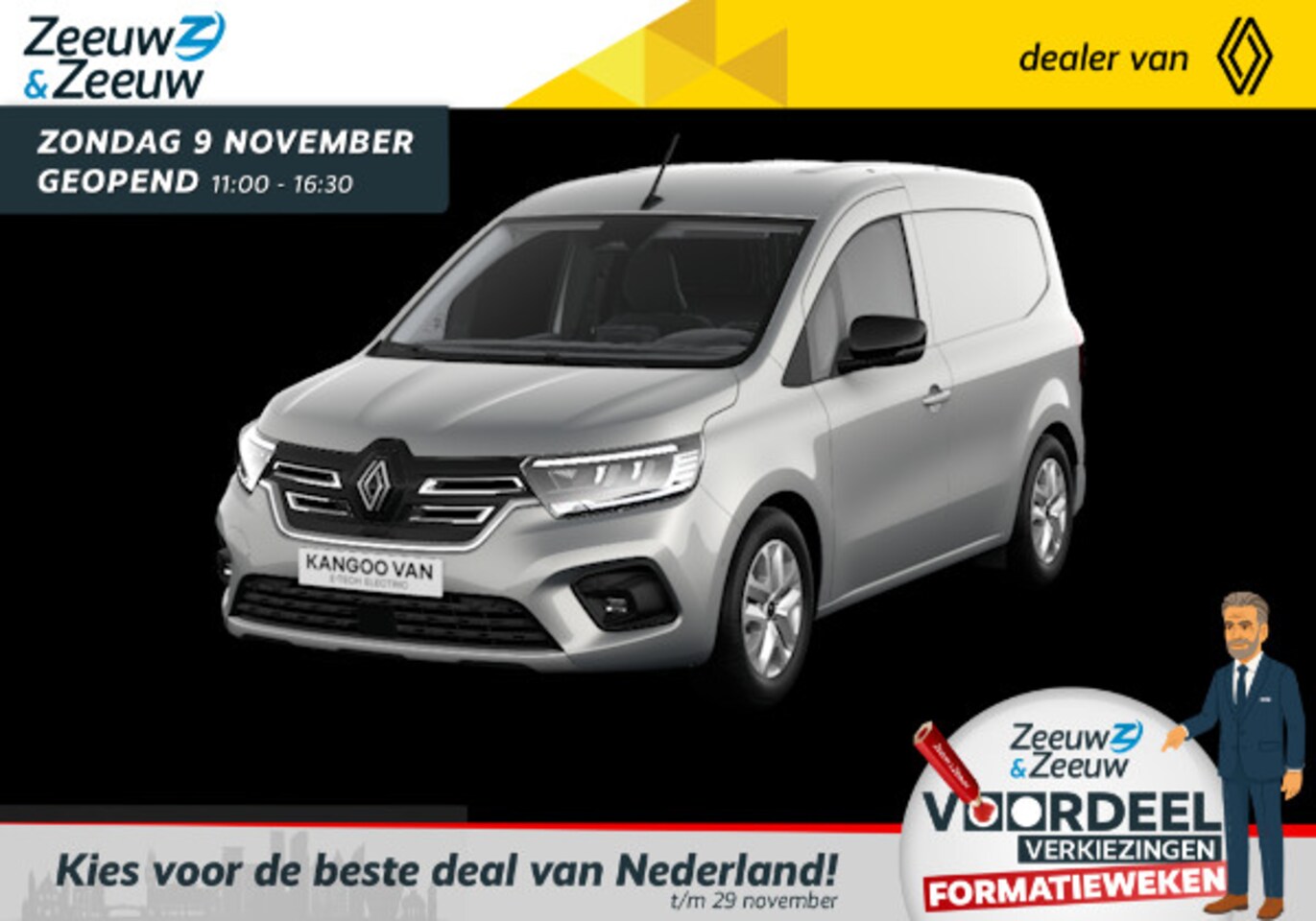 Renault Kangoo E-Tech - Extra L1 22kWh | Nu direct uit voorraad leverbaar met maar liefst 19% Zeeuw & Zeeuw actiek - AutoWereld.nl