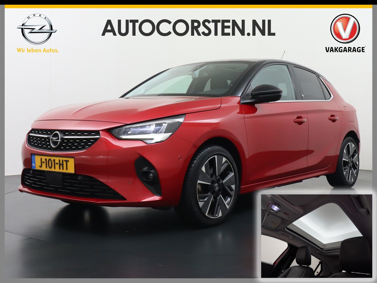 Opel Corsa-e - Elegance 50kWh SOH 90% Leder 360°Camera Panoramadak Zwart Dak Navi Ecc Apple Carplay Andro - AutoWereld.nl
