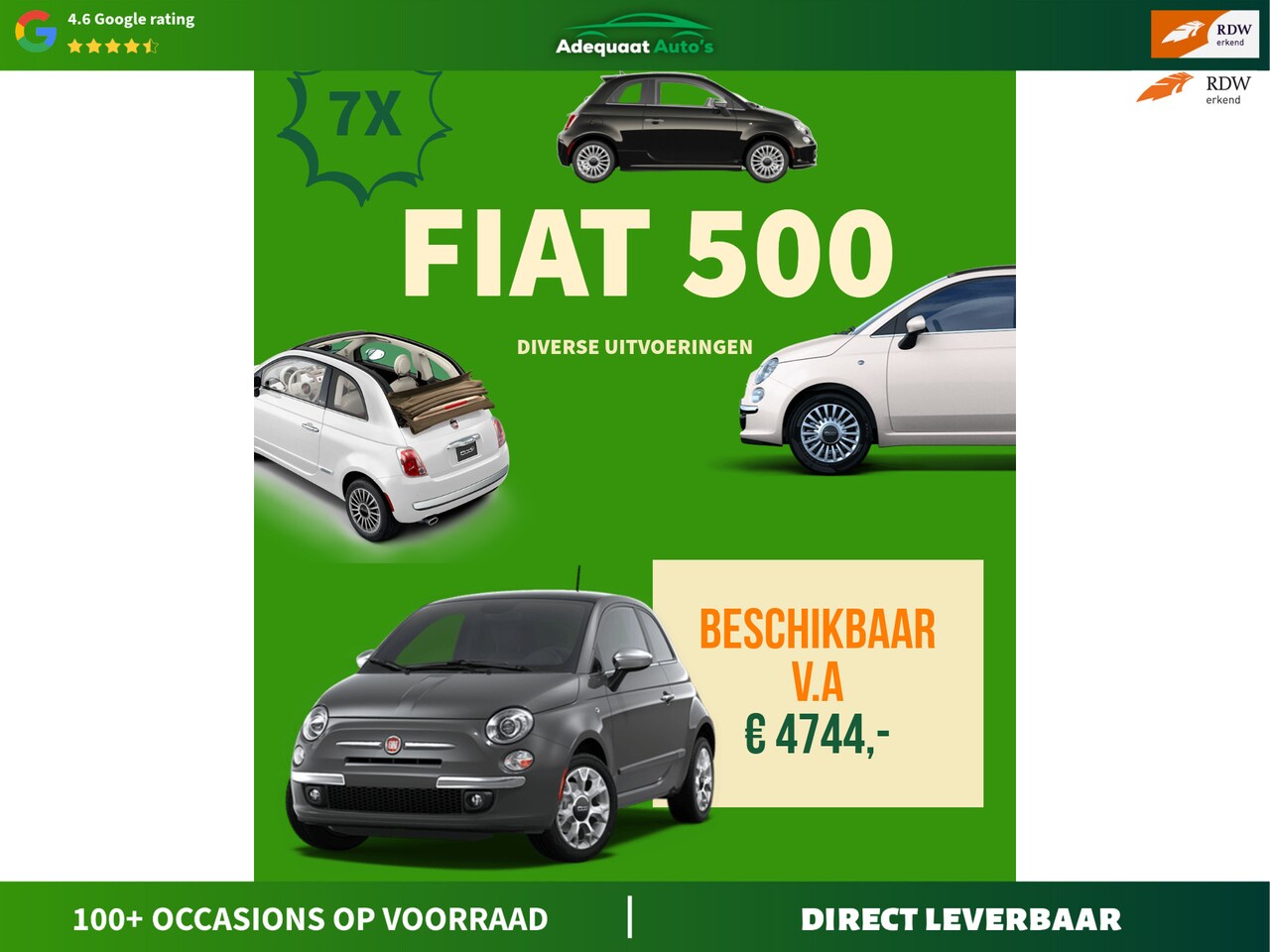 Fiat 500 - 0.9 TwinAir 7X Fiat 500 op voorraad zie advertentie - AutoWereld.nl