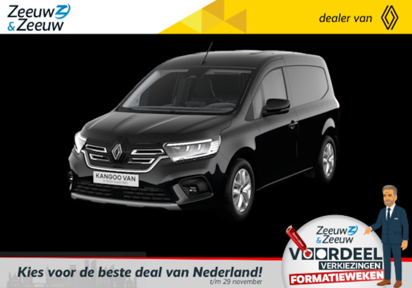 Renault Kangoo E-Tech - Advance L2 44 kWh | Nu direct uit voorraad leverbaar met maar liefst 19% Zeeuw & Zeeuw act - AutoWereld.nl