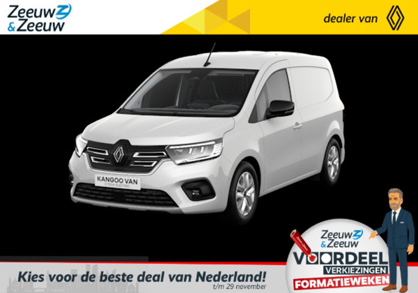 Renault Kangoo E-Tech - Extra L1 22 kWh | Nu direct uit voorraad leverbaar met maar liefst 19% Zeeuw & Zeeuw actie - AutoWereld.nl
