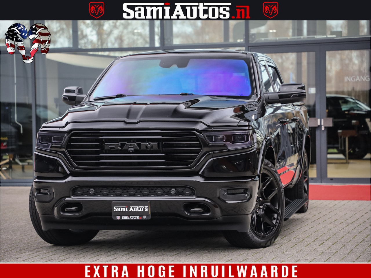 Dodge Ram 1500 - BLACK OPS LONGHORN 5.7 V8 HEMI | 8820KM! | BOM VOL | HUD | LUCHTVERING | PANO | 200L LPG | - AutoWereld.nl