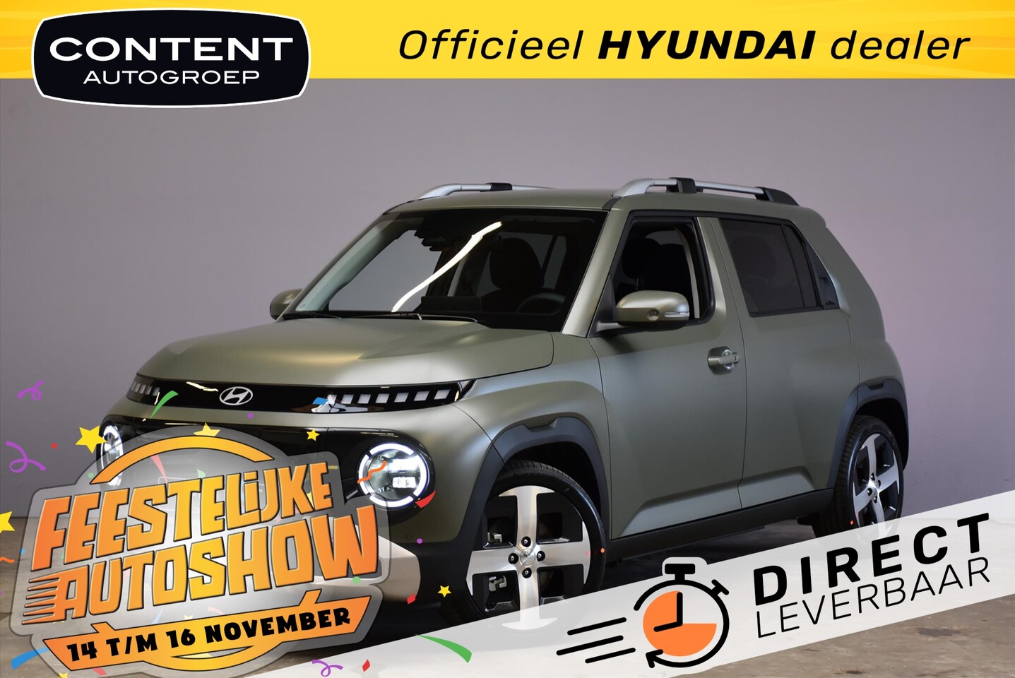 Hyundai Inster - 49 kWh 115pk 4-zits Evolve I Bijarim Khaki Matte - AutoWereld.nl