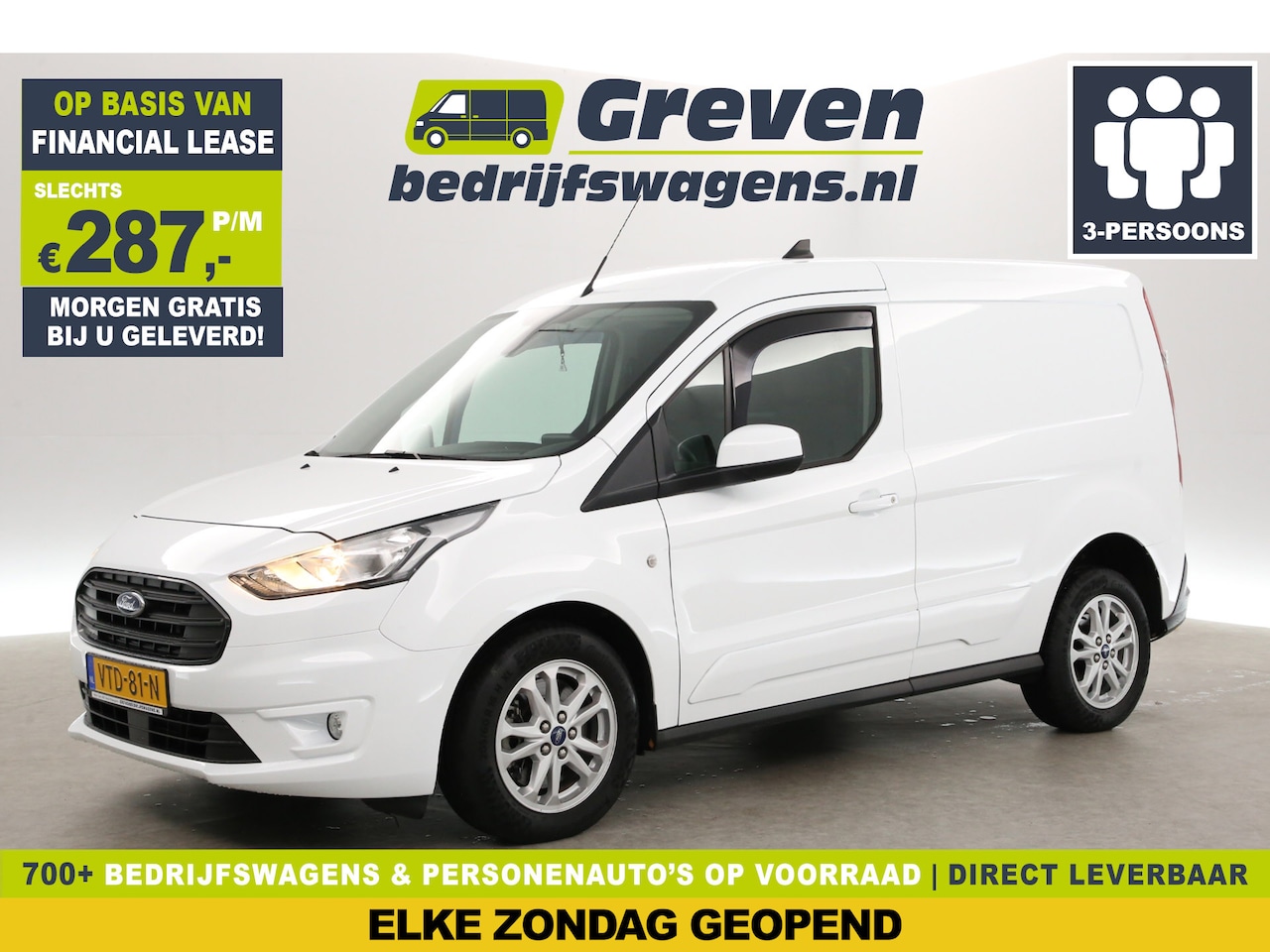 Ford Transit Connect - 1.5 EcoBlue 100PK | Clima | Camera | Cruise | Carplay | 3-Zits | Trekh. | Navi | Parkeerse - AutoWereld.nl