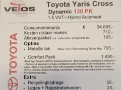 Toyota Yaris Cross - 1.5 Hybr 130 Dynamic met Comfort pakket nu 5.000, - korting