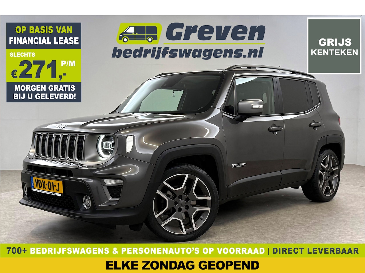 Jeep Renegade - 1.3T Limited 151PK | Grijs Kenteken | VAN | Adap. Cruise | Camera | Carplay | Keyless | Pa - AutoWereld.nl