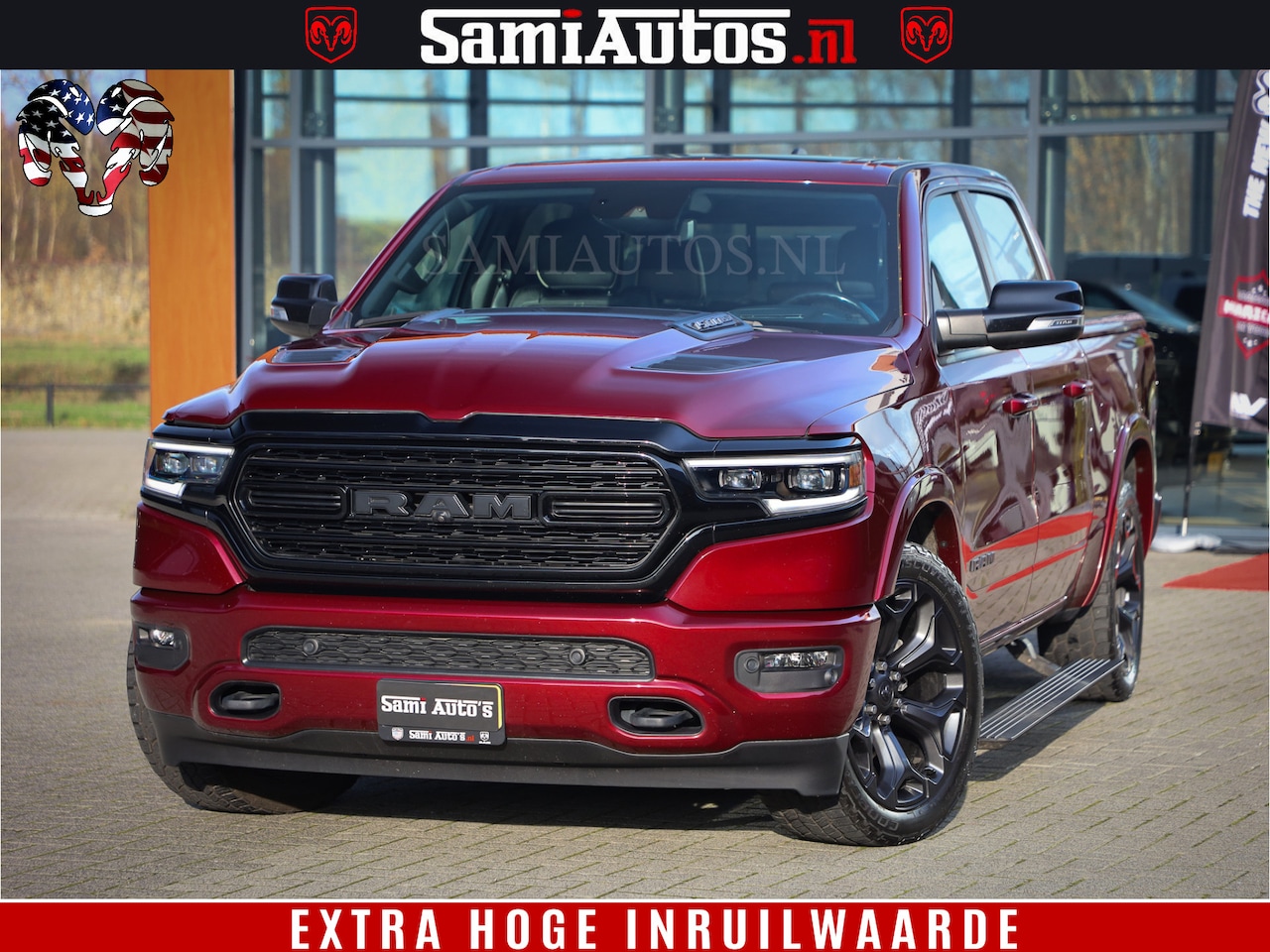 Dodge Ram 1500 - Limited Night | Hemi 5.7 V8 4x4 | BOM VOL | Delmonico Red | Top Staat | Crew Cab | Dubbele - AutoWereld.nl