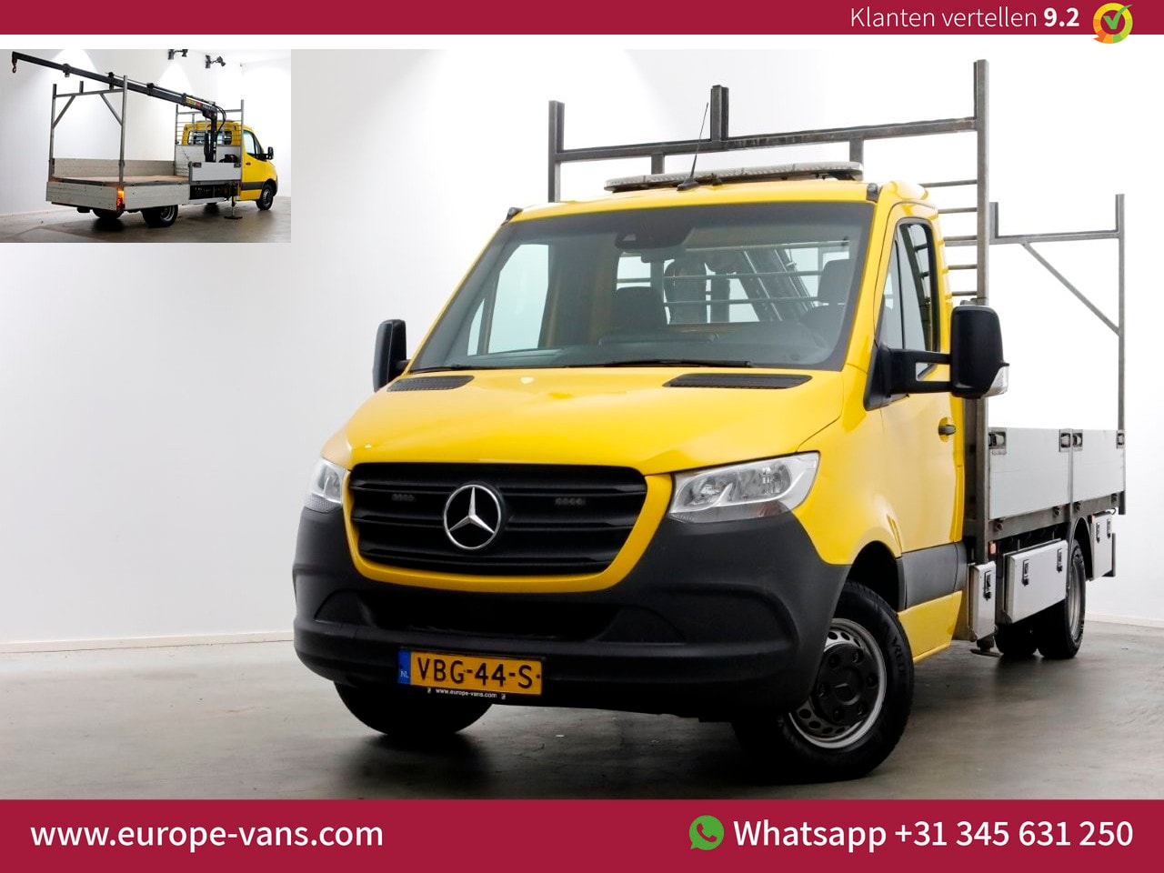 Mercedes-Benz Sprinter - 516 CDI 163pk E6 Open Laadbak+HIAB T-CLX 029 Kraan PTO/Trekhaak 3500kg 06-2019 - AutoWereld.nl