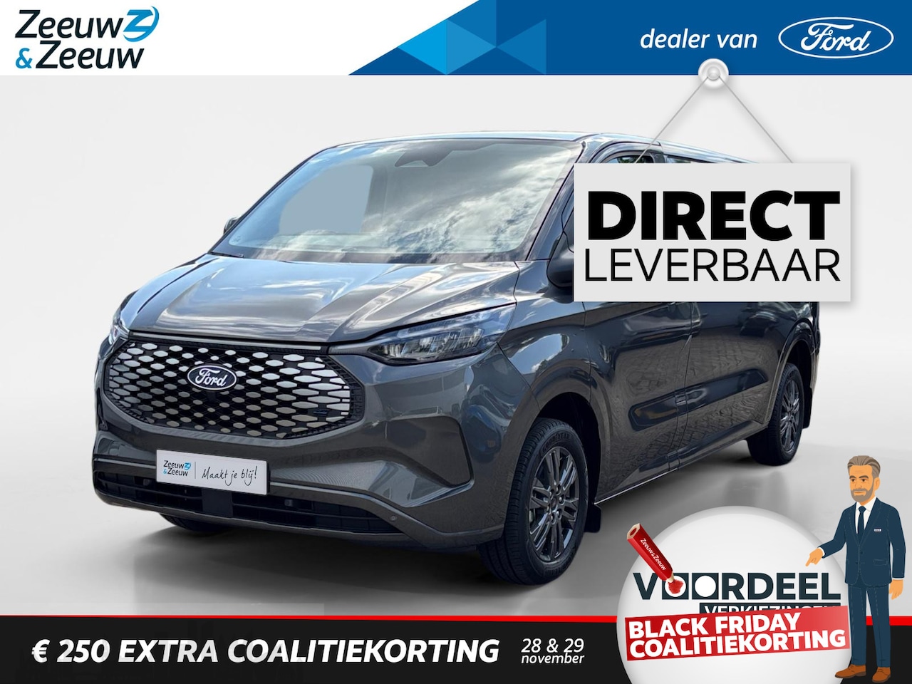 Ford E-Transit Cust. - 320 L2H1 Limited 65 kWh | VOORRAAD! | Elektrische Trekhaak | 2-zits | Navigatie | 17 inch - AutoWereld.nl