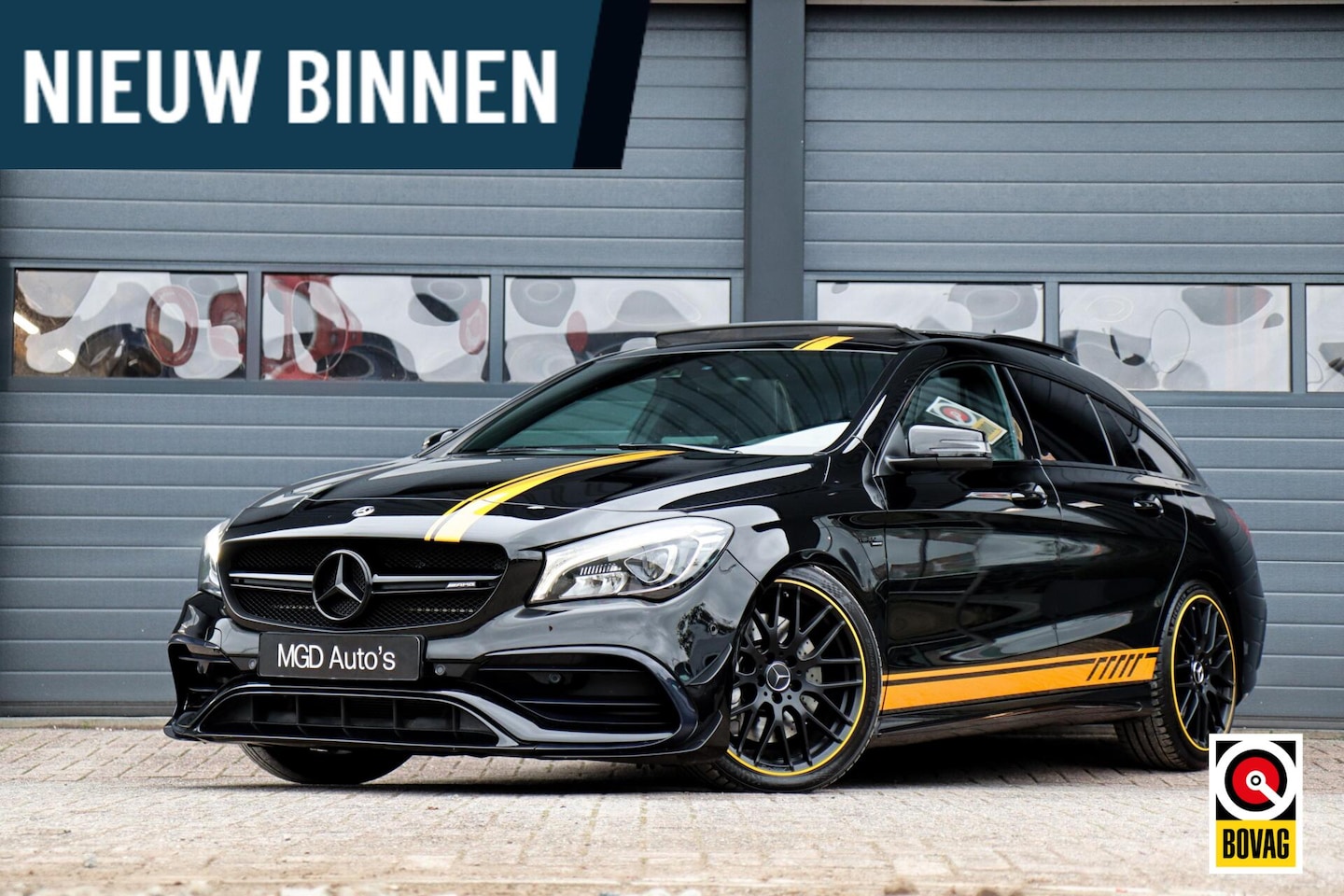 Mercedes-Benz CLA-klasse Shooting Brake - AMG 45 4MATIC Yellow Night Edition /PANODAK/MEMORY/HK/VOL! - AutoWereld.nl