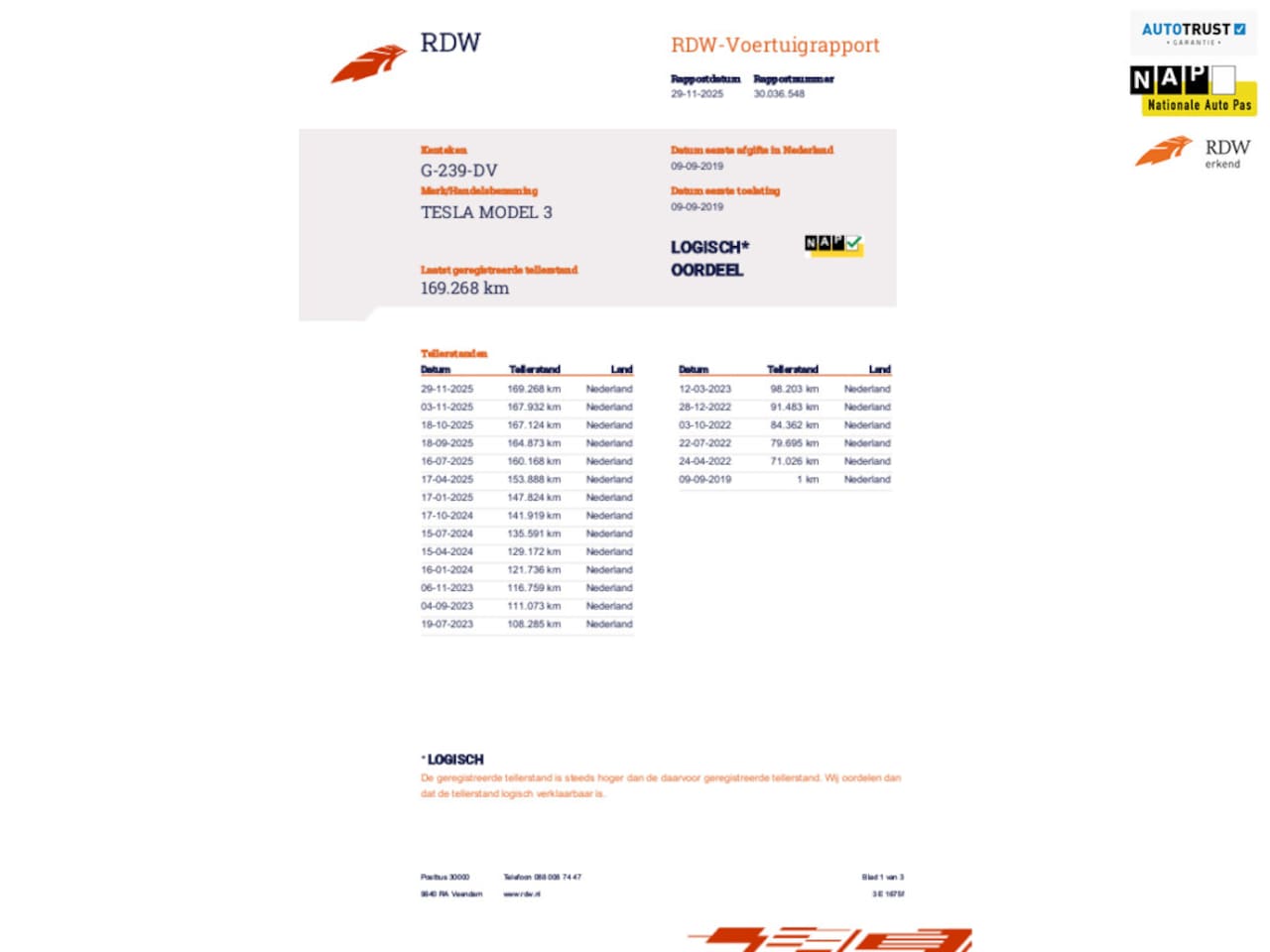 Tesla Model 3 - Long Range RWD Long Range AWD 75 kWh 1e Eig Nieuwe Apk Draagarmen en banden - AutoWereld.nl