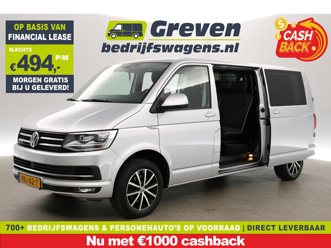 Volkswagen Transporter - 2.0 TDI 150PK L2H1 | DC | Automaat | Airco | 2xSchuifdeur | ACC | Carplay | Trekh. | Navi - AutoWereld.nl