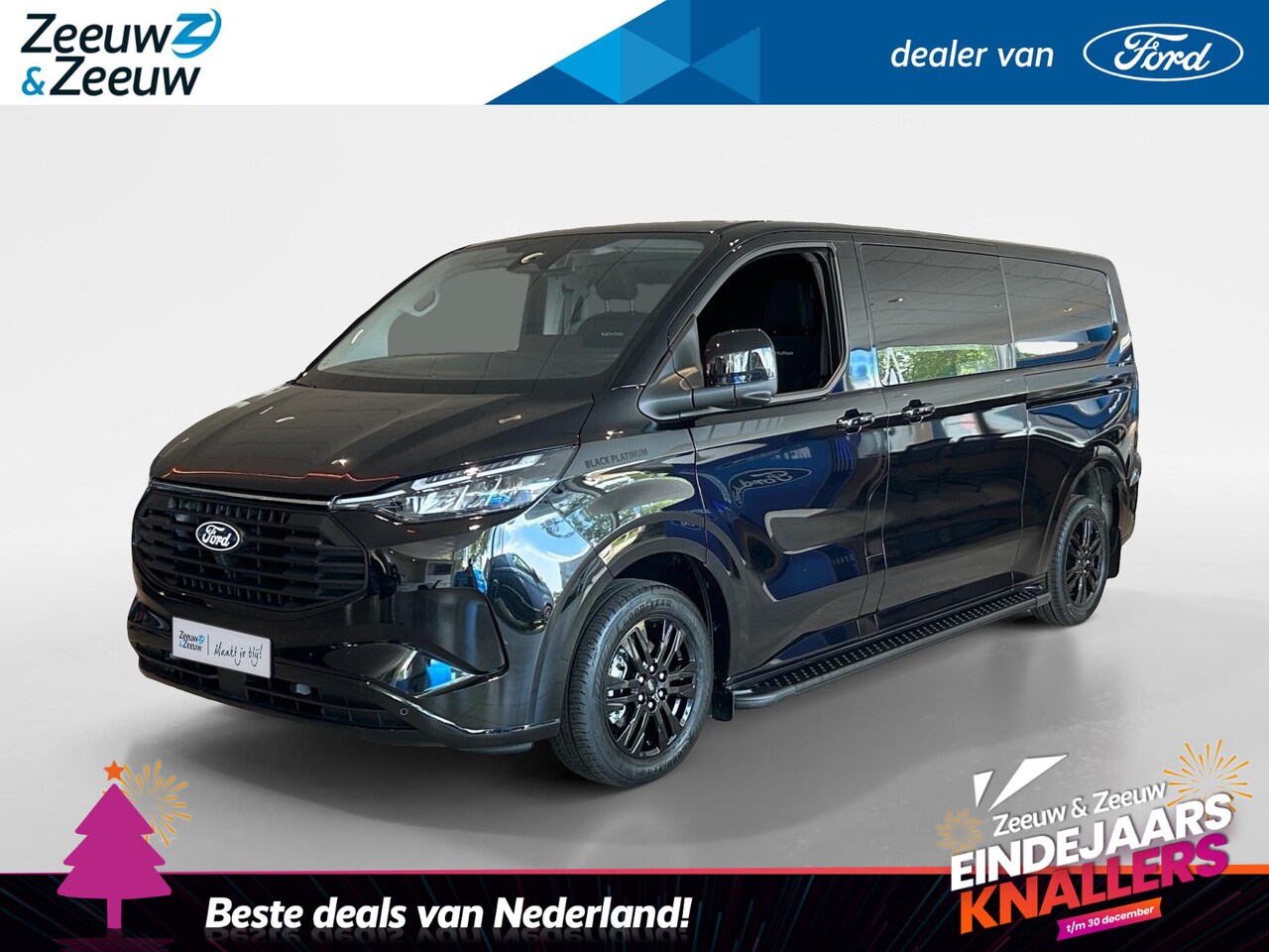 Ford Transit Custom - 320 2.5 PHEV L2H1 Black Platinum DC 233pk | 0,99% rente | 5-Zits | Treeplanken | Dubbele s - AutoWereld.nl