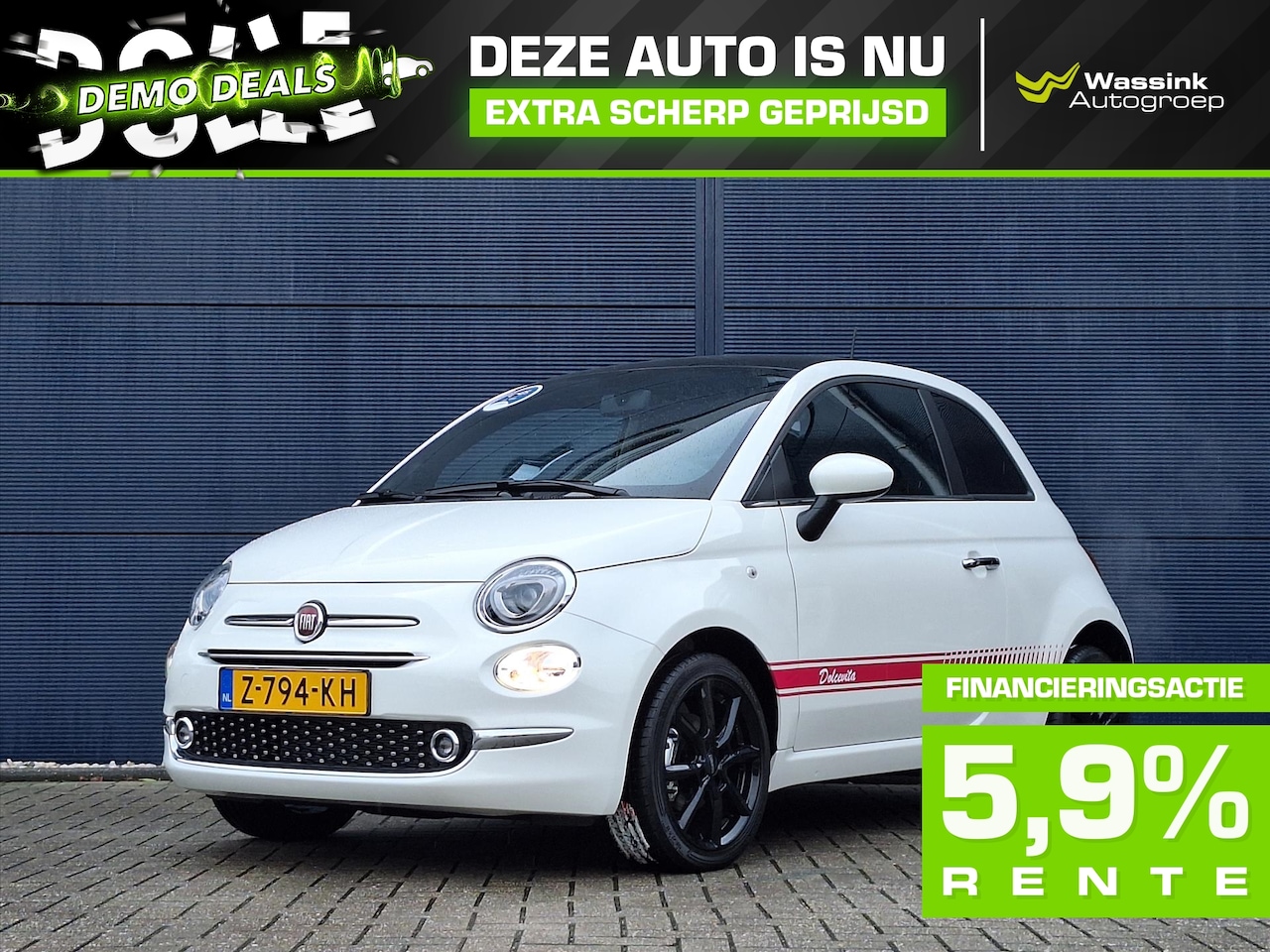 Fiat 500 - 1.0 Hybrid Dolcevita WASSINK Finale | Carplay/android auto | Cruise control | Airco - AutoWereld.nl