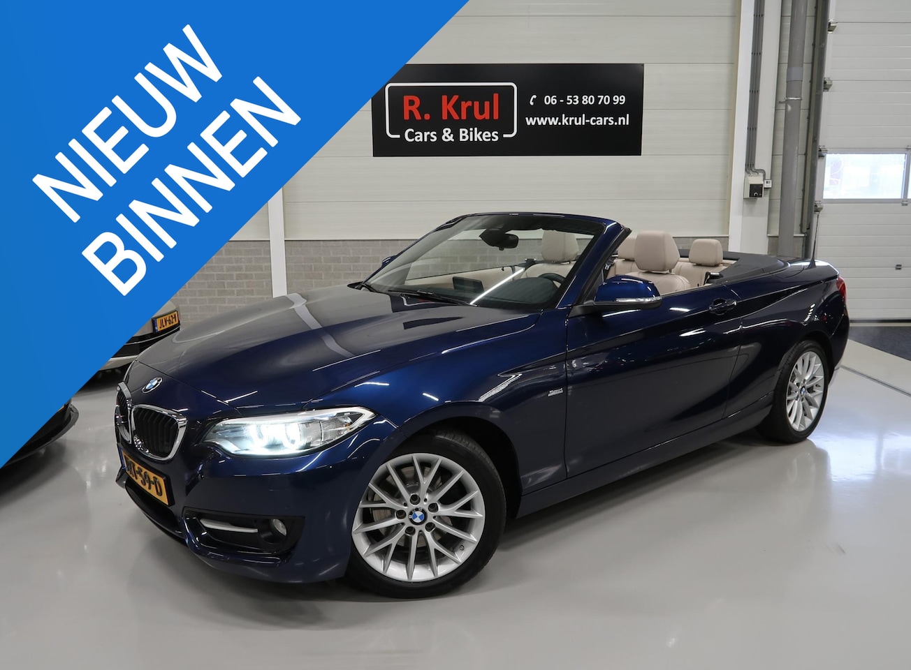 BMW 2-serie Cabrio - 220i Sport Automaat Airco-ecc Trekhaak afneembaar Navigatie Sportstoelen Leer Beige Diepze - AutoWereld.nl