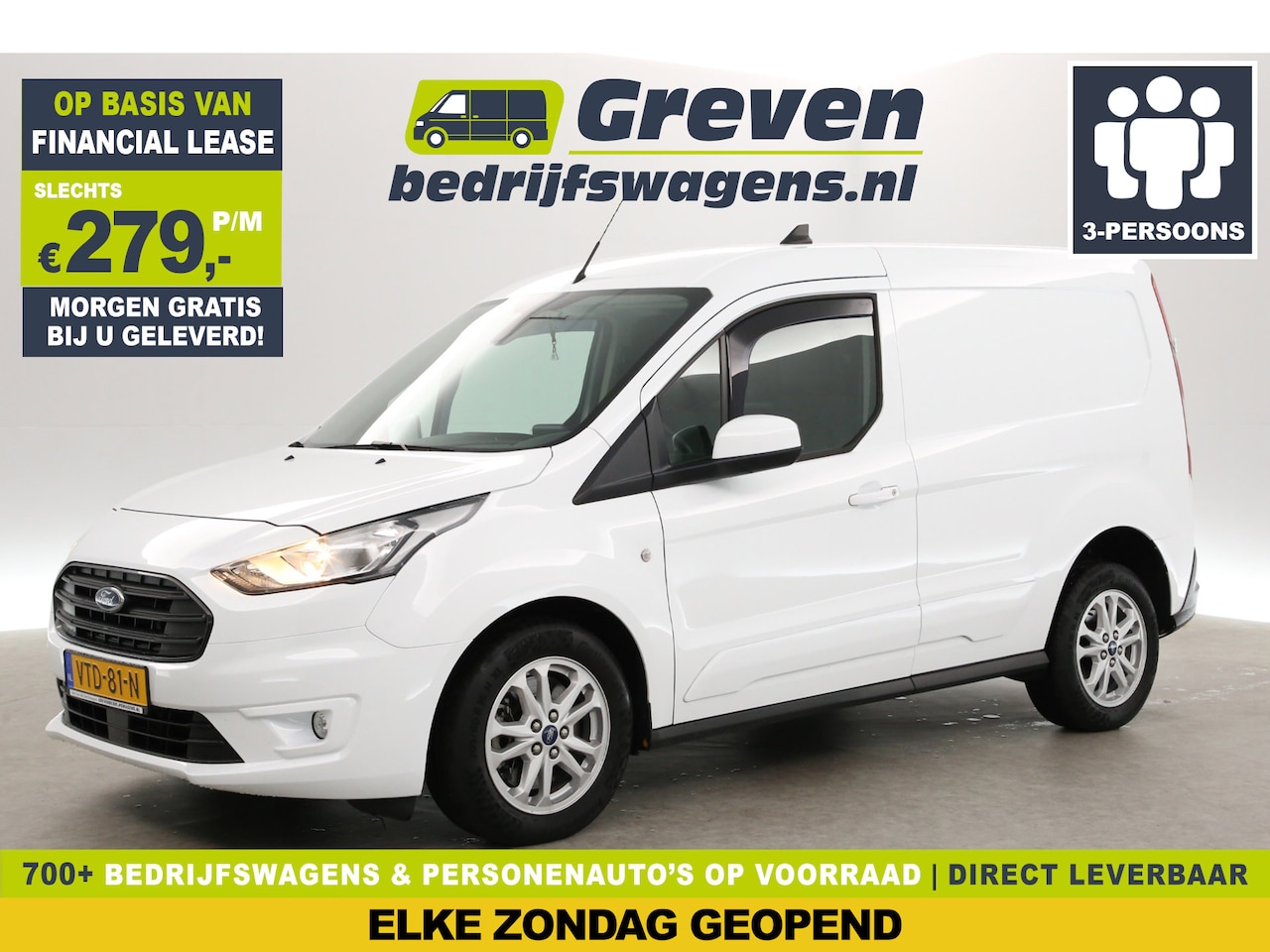 Ford Transit Connect - 1.5 EcoBlue 100PK | Clima | Camera | Cruise | Carplay | 3-Zits | Trekh. | Navi | Parkeerse - AutoWereld.nl