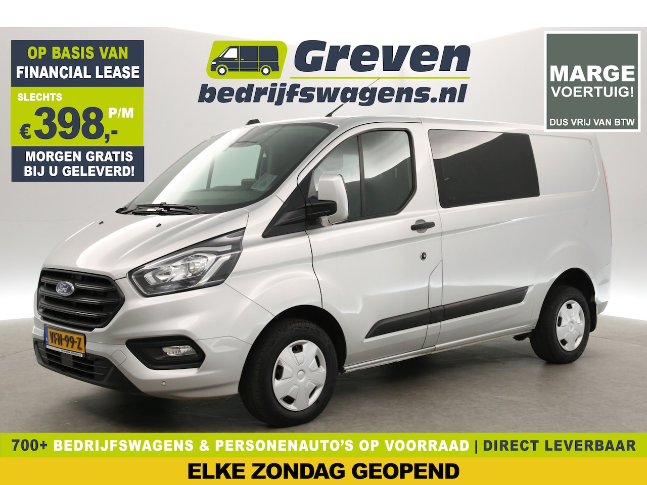 Ford Transit Custom - 300 2.0 TDCI L1H1 | MARGE | DC | Airco | Cruise | Carplay | Navi | Trekh. | Parkeersens. - AutoWereld.nl