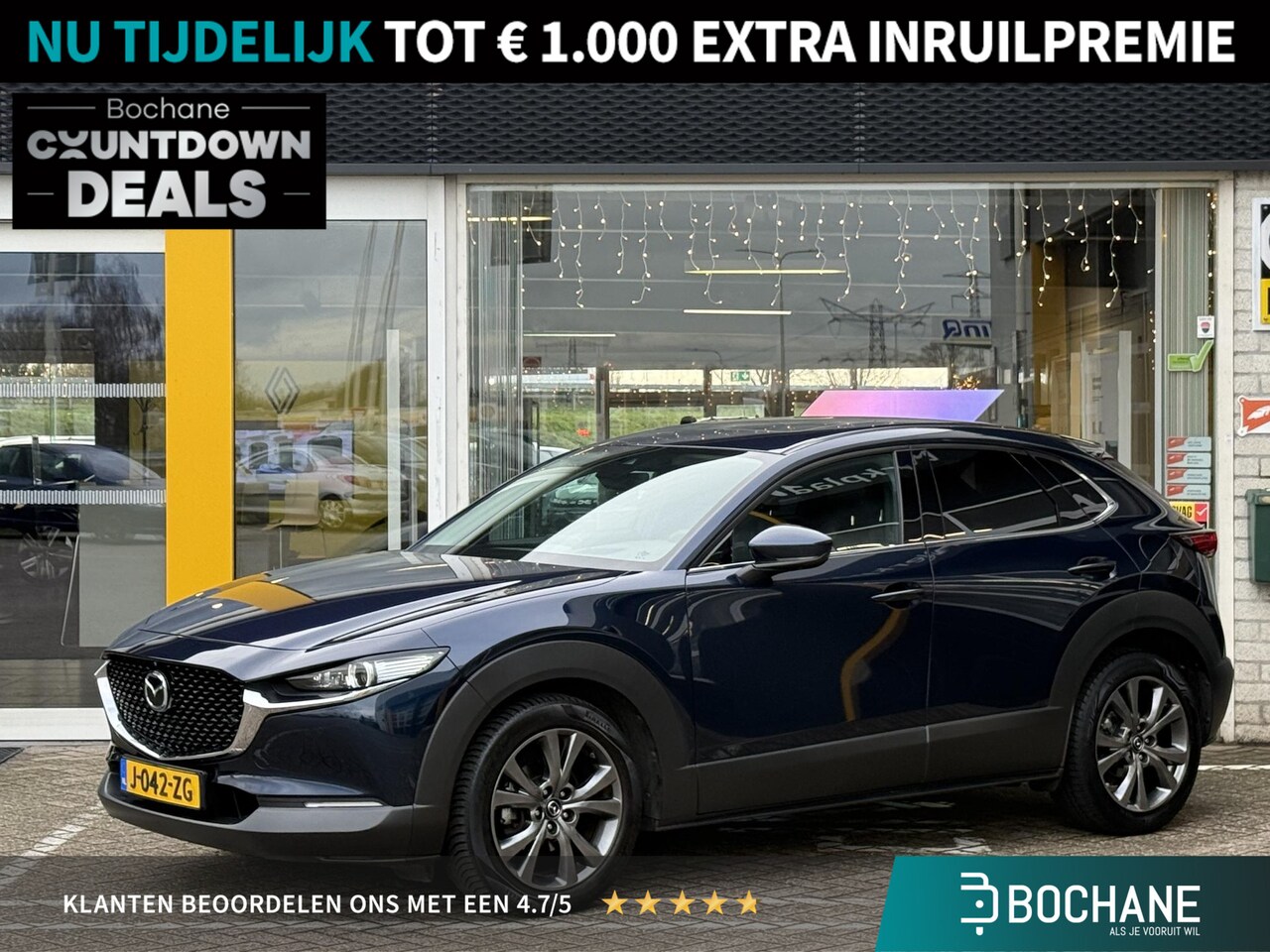 Mazda CX-30 - 2.0 e-SkyActiv-X M Hybrid Luxury | NAP | elektrisch glazen schuif-/kanteldak | Leer | Stoe - AutoWereld.nl