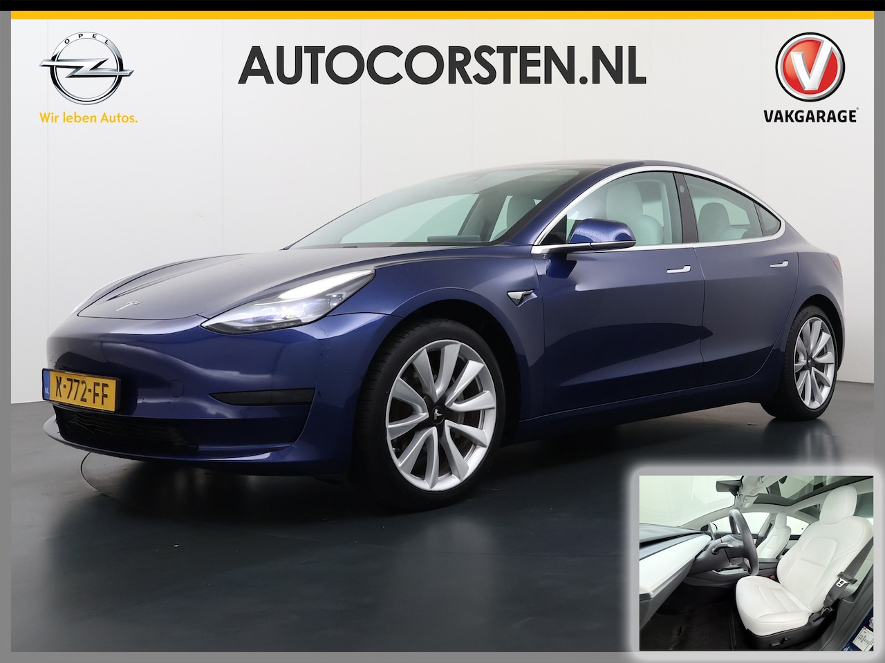 Tesla Model 3 - RWD Plus 325PK SOH 91% Lmv 19" Ivoor kleurig Leder 3 AutoPilot Panoramadak Adaptive.Cruise - AutoWereld.nl