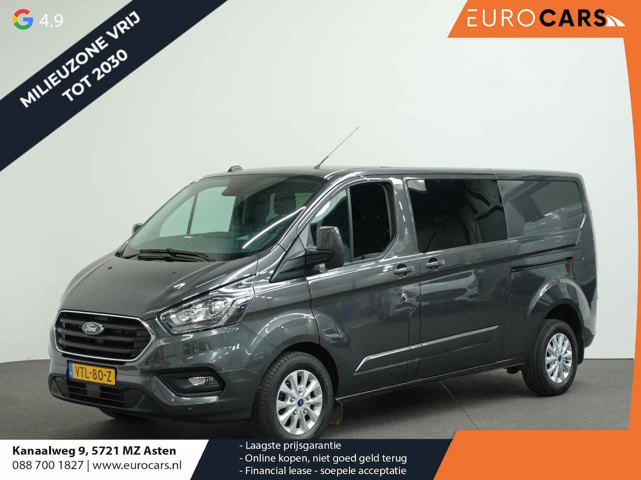 Ford Transit Custom - 300 2.0 TDCI L2H1 Limited Dubbele Cabine Automaat Navigatie Airco 2 Schuifdeuren Trekhaak - AutoWereld.nl