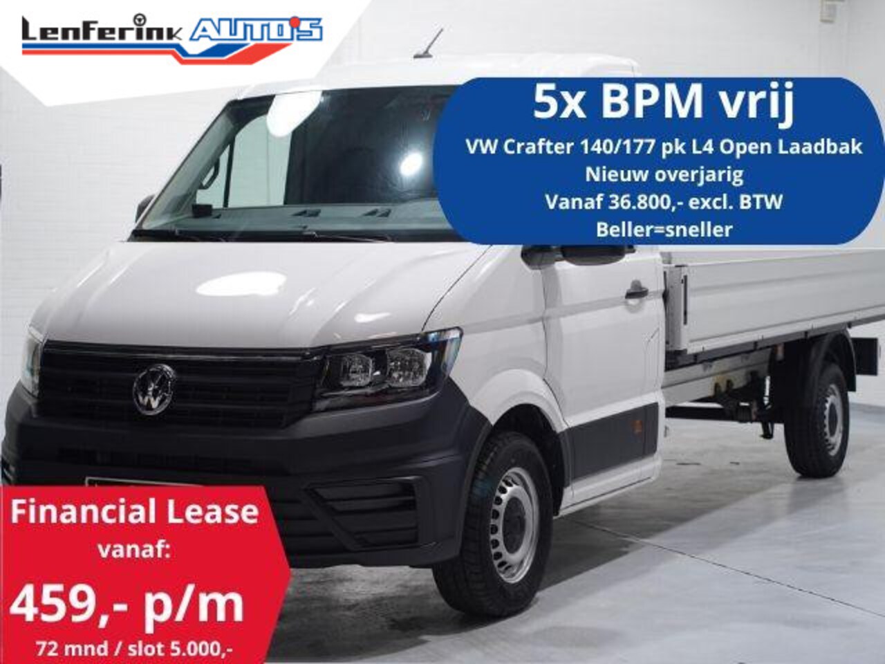 Volkswagen Crafter - 2.0 TDI 140 pk L4 Pick Up / Open Laadbak Airco Cruise Control, 3-Zits, LxBxH 430x203x40 cm - AutoWereld.nl