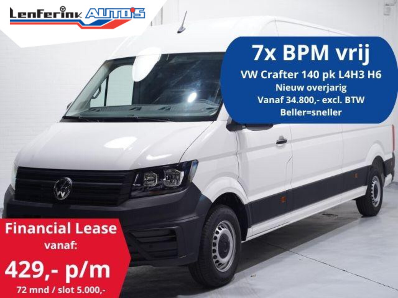 Volkswagen Crafter - 2.0 TDI 140 pk L4H3 Airco, Cruise Control Geveerde Stoel, PDC V+A, 3-Zits, Nieuw Overjarig - AutoWereld.nl