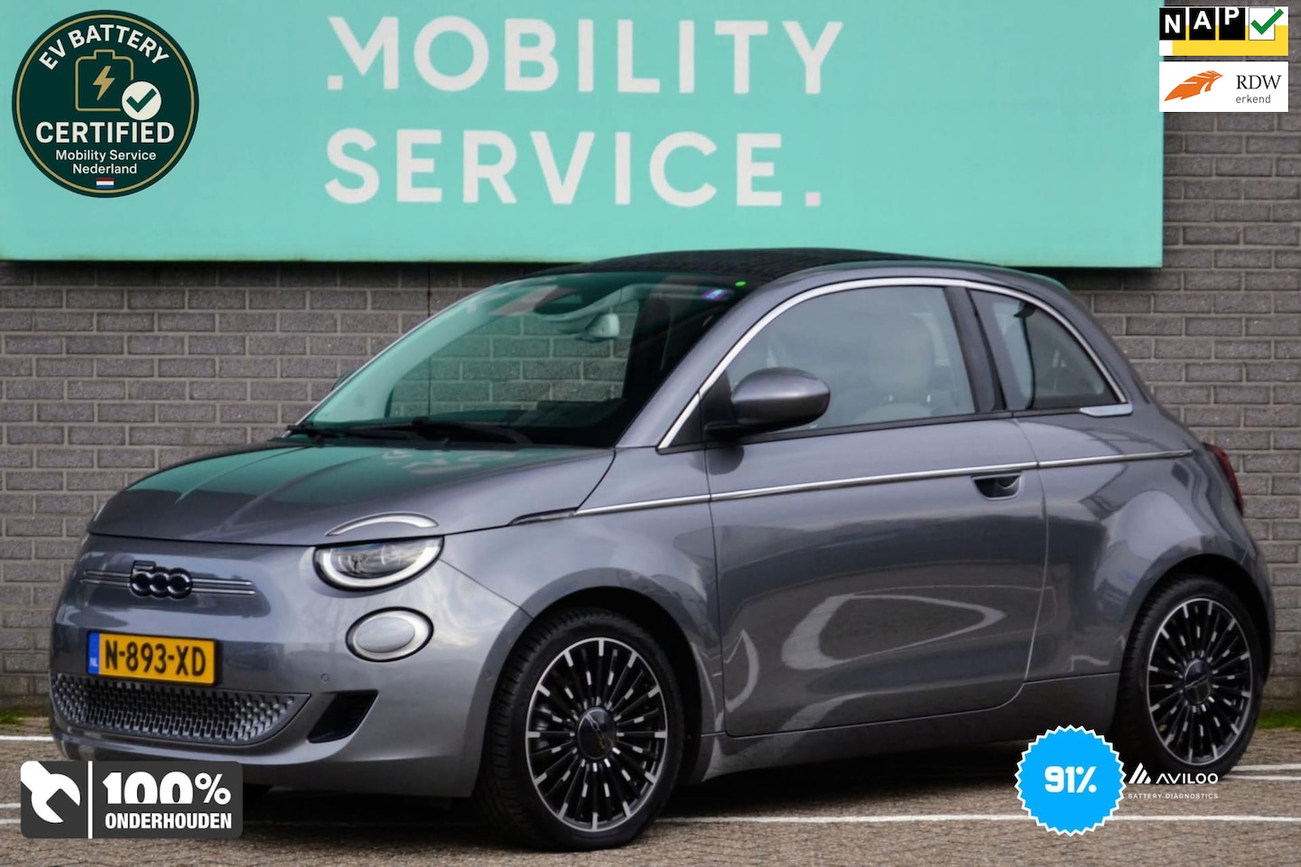 Fiat 500 C - La Prima 42 kWh SOH91% Leder LED CAM CarPlay AUT Groot Navi - AutoWereld.nl