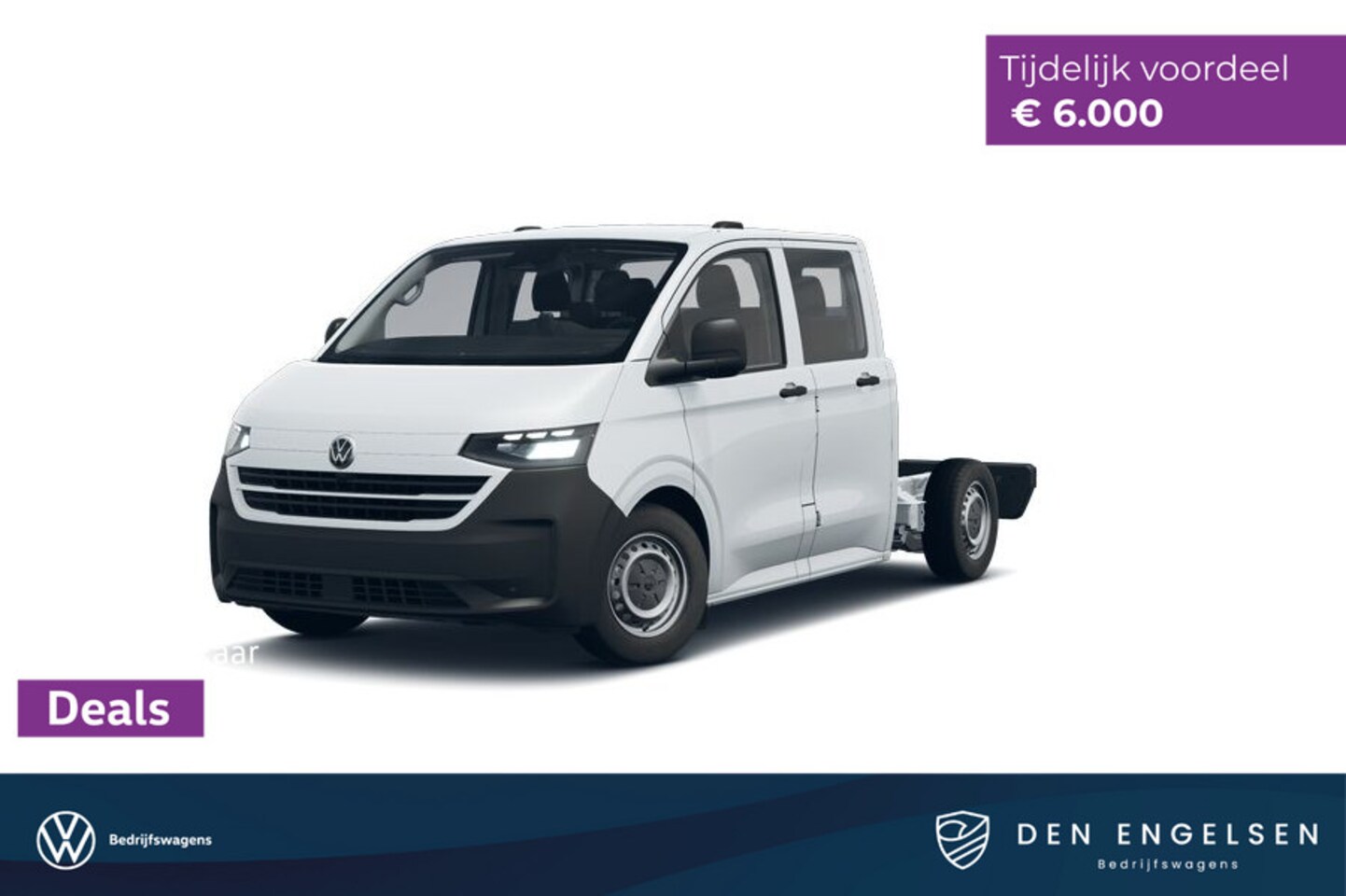 Volkswagen e-Transporter - 34 218 pk AUT. 4-Motion CHASSIS DUBBELE CABINE, Kipper opbouw, ACC, LED koplampen, Navigat - AutoWereld.nl