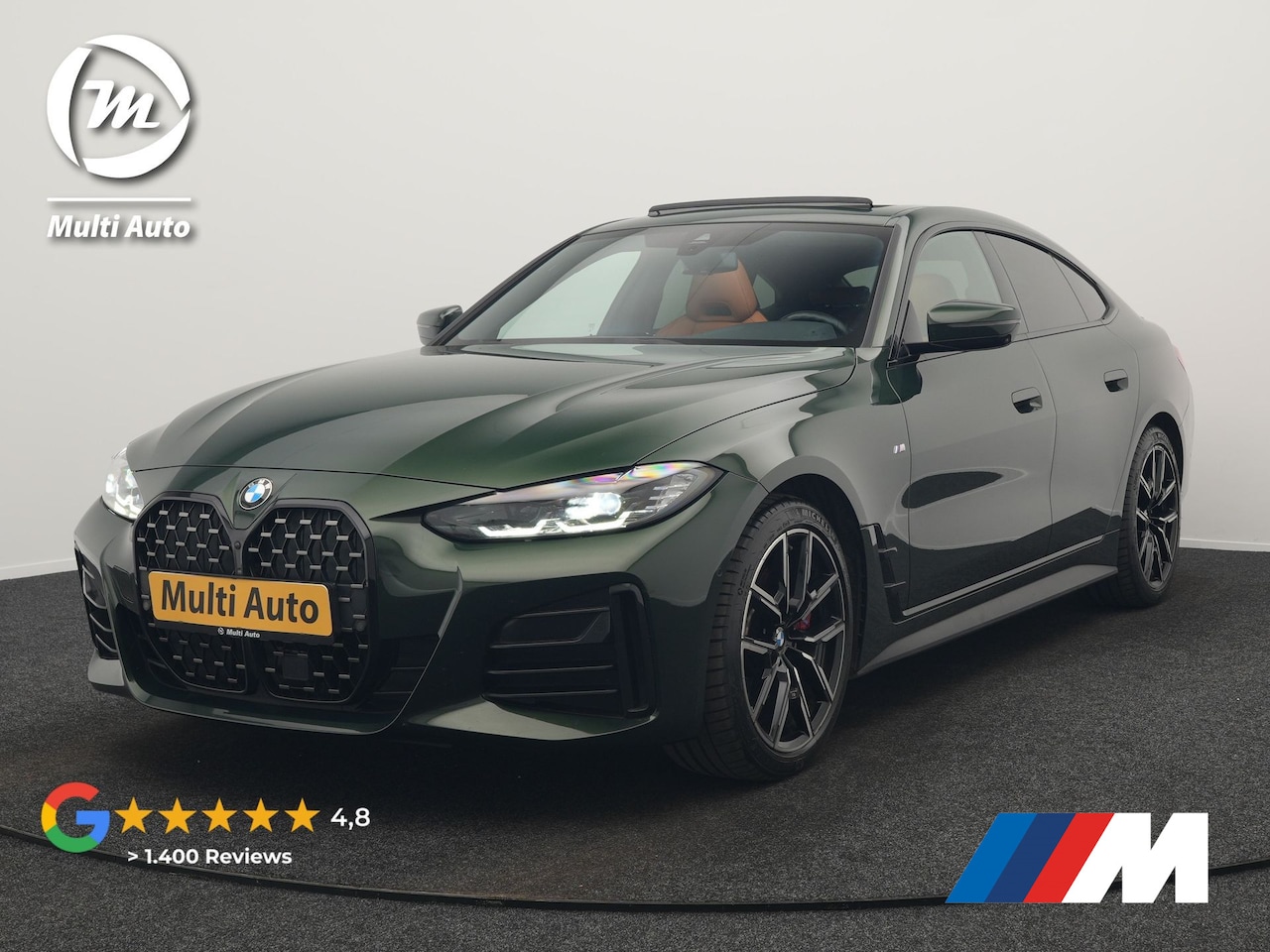 BMW 4-serie Gran Coupé - 430i M Sport 245pk Dealer O.H Sanremo Green | Panodak | Lederen Competition Stoelen Memory - AutoWereld.nl