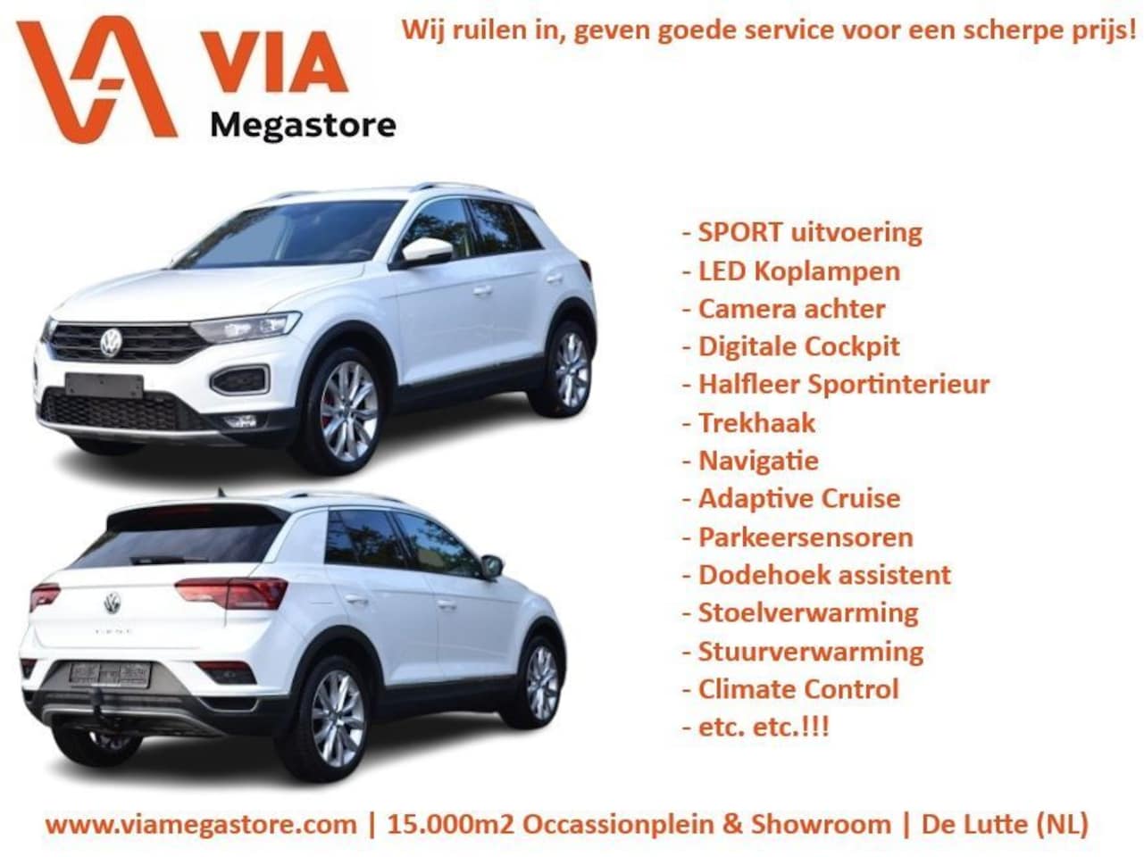 Volkswagen T-Roc - 1.5 TSi Sport | Navi | Camera | ACC | Virtual Cockpit | Trekhaak | Carplay | Climate | Stu - AutoWereld.nl