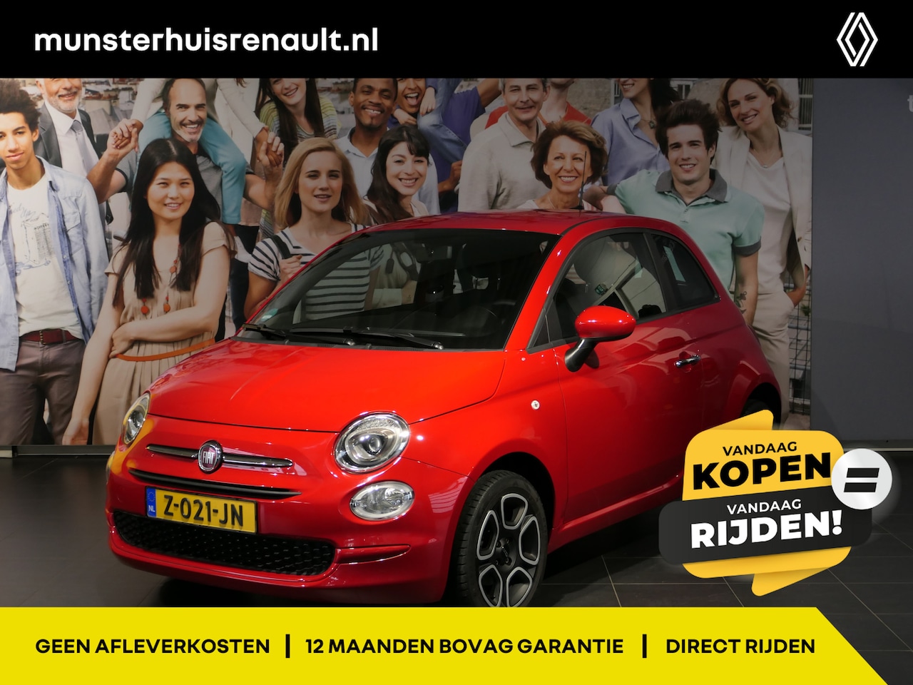 Fiat 500 - 1.0 Hybrid Club - Occasion Lease vanaf €339 p/m - Cruise - bluetooth - Apple carplay / And - AutoWereld.nl