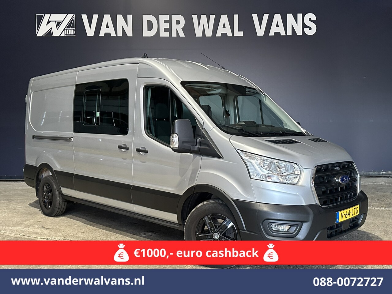 Ford Transit - 2.0 TDCI 131pk L3H2 Dubbele Cabine Euro6 Airco | 6-Zits | LED | 2500kg Trekhaak | Cruiseco - AutoWereld.nl